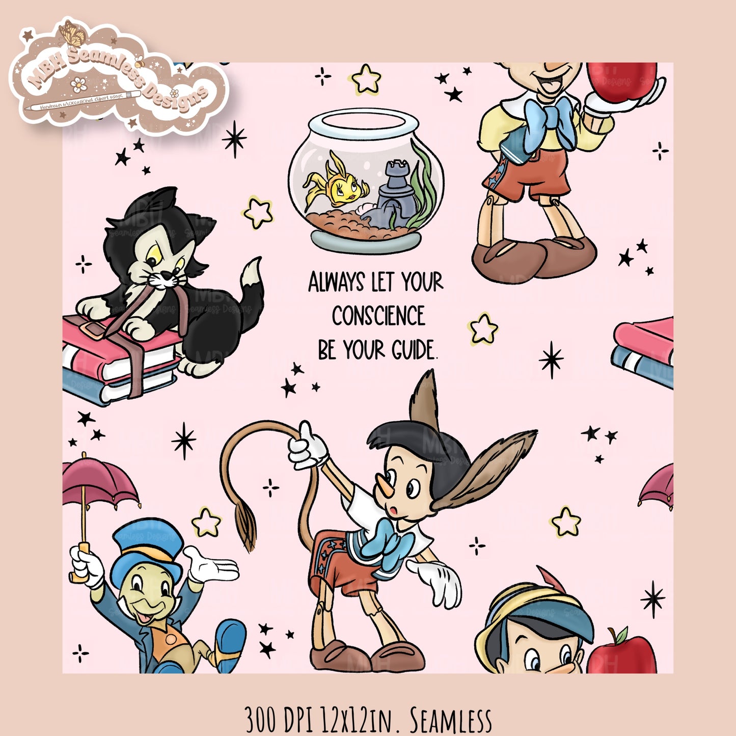 Starry Pinnochio Seamless Pattern // Assorted Colorways