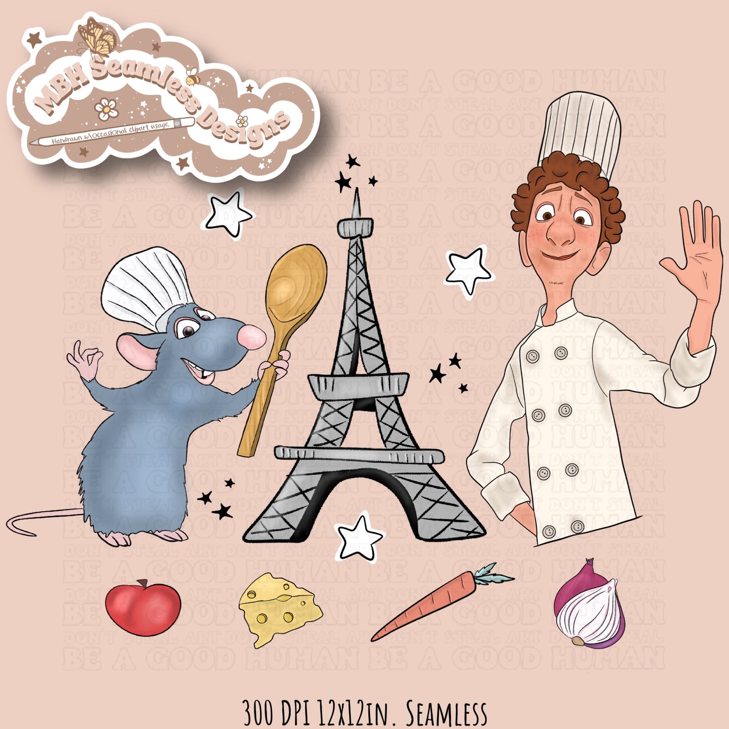 Starry Ratatouille Seamless Pattern & PNG MULTIPLE COLORWAYS