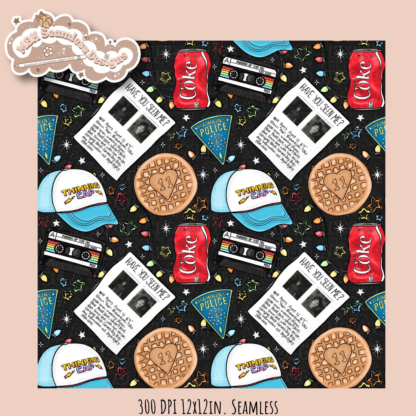 Stranger Things Lights Seamless Pattern // PNG // Multiple Colorways