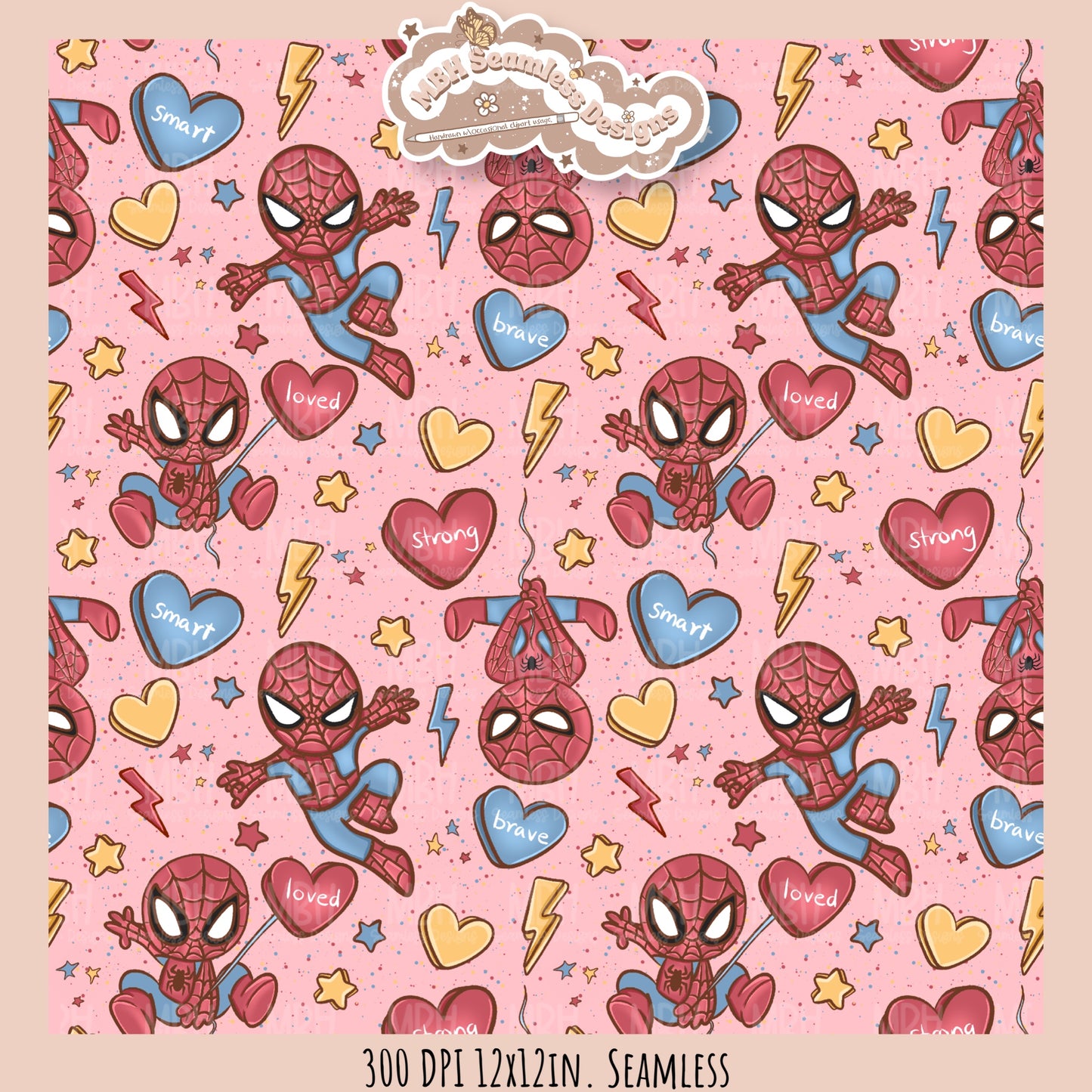 Spider Hero Valentine Seamless Pattern // PNG // Assorted Colorways