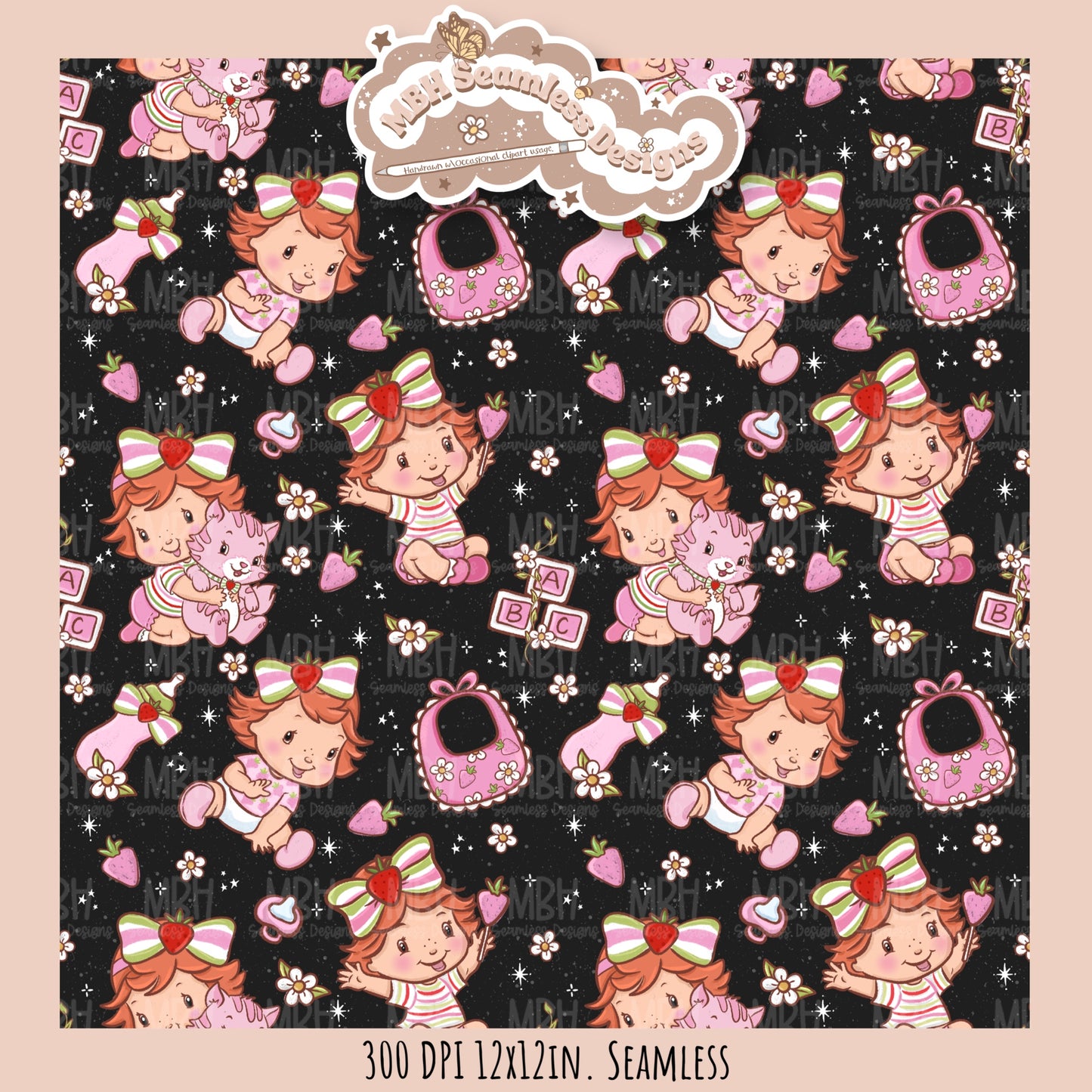 Baby Shortcake Seamless Pattern • PNG •Multiple Colorways