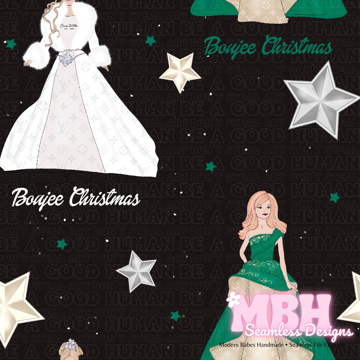 Boujee Christmas Barbies Assorted Colorways Seamless Pattern
