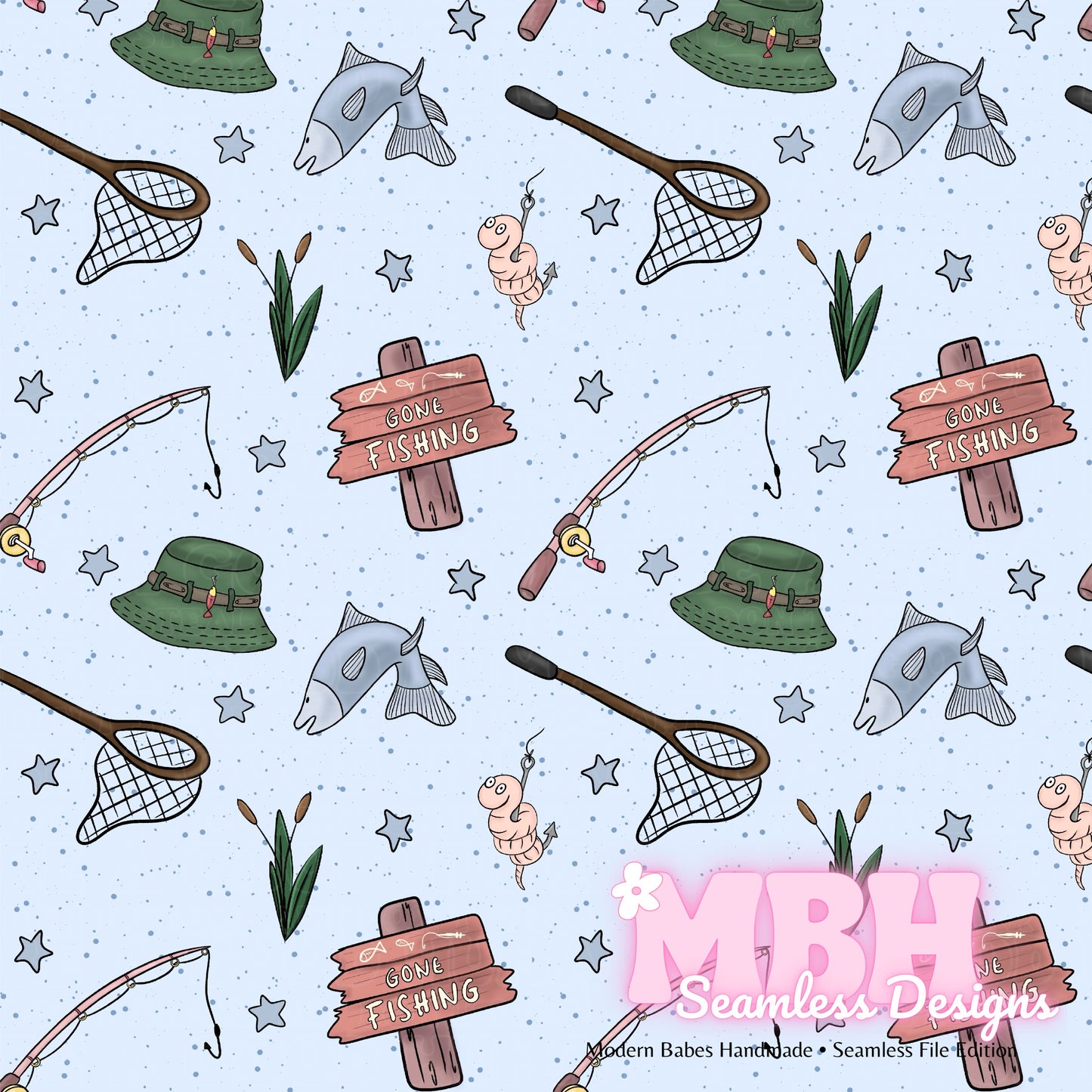 Gone Fishing Seamless Pattern MULTIPLE COLORWAYS