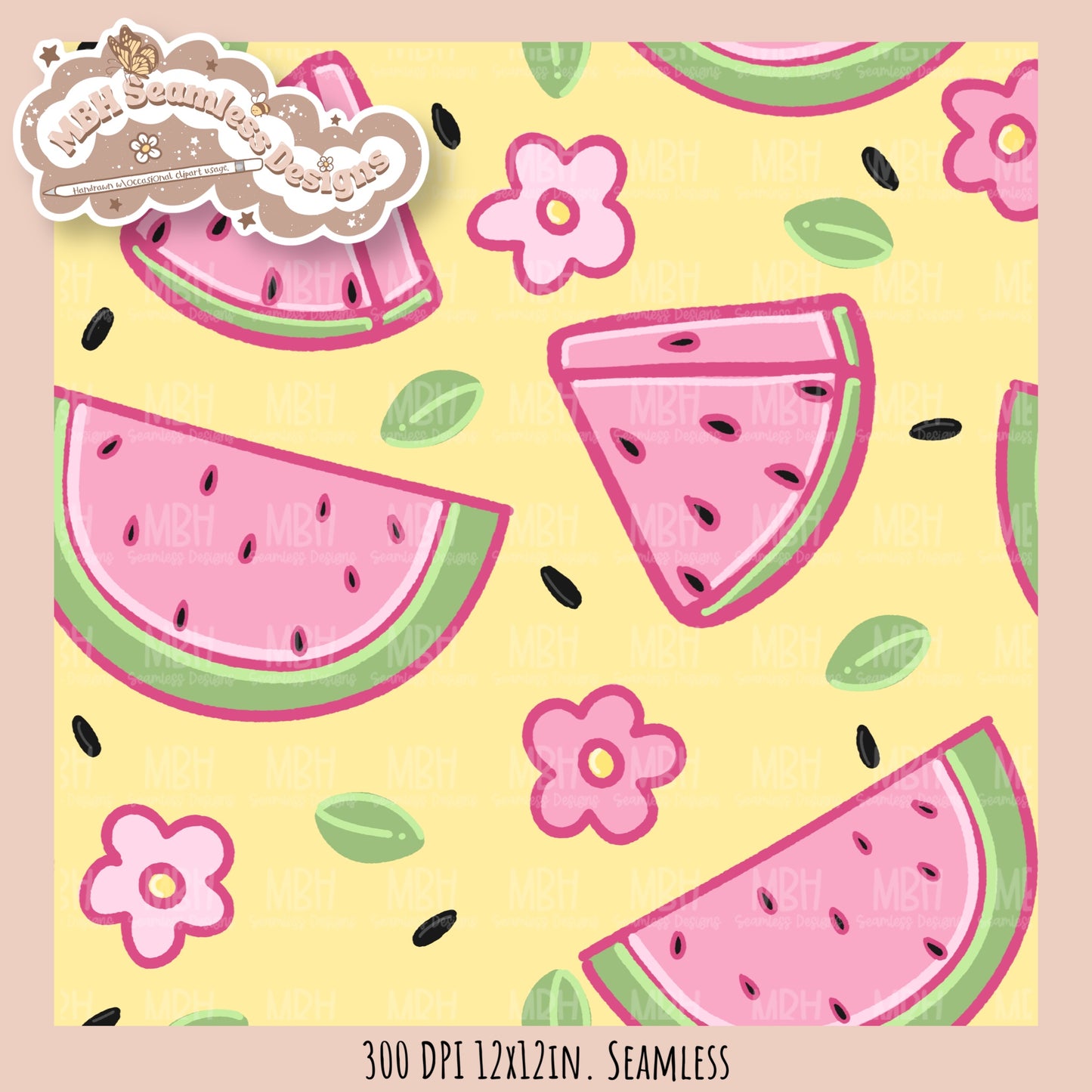 Watermelon Floral Seamless Pattern • Multiple Colorways