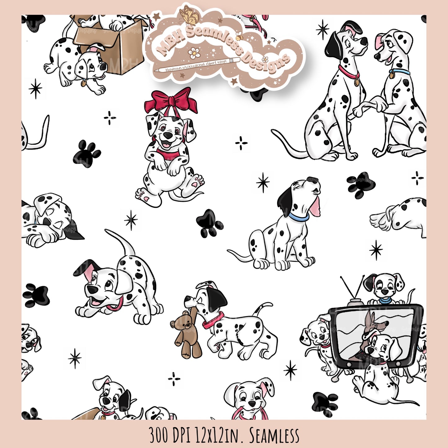 Starry Dalmatians Seamless Pattern // Multiple Colorway Options