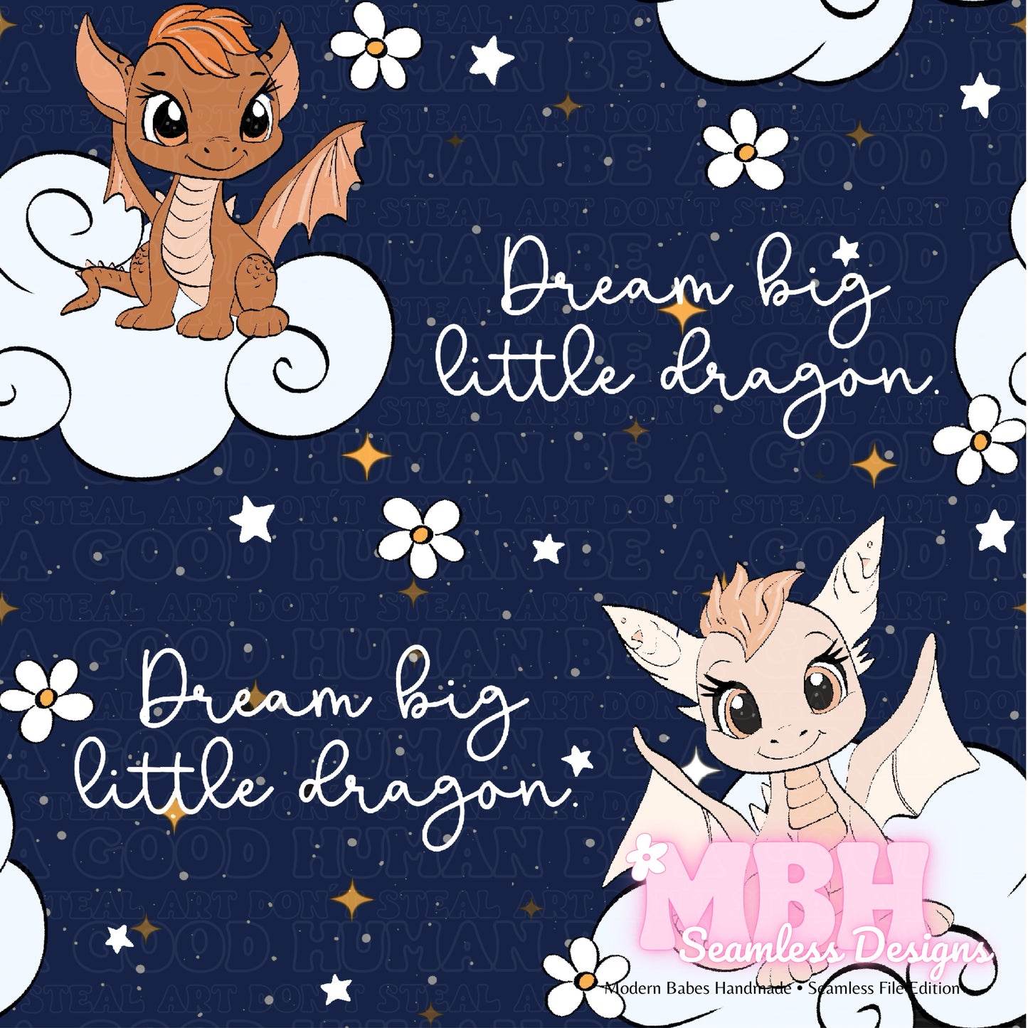 Dream Big Little Dragon ASSORTED COLORWAYS Seamless Pattern