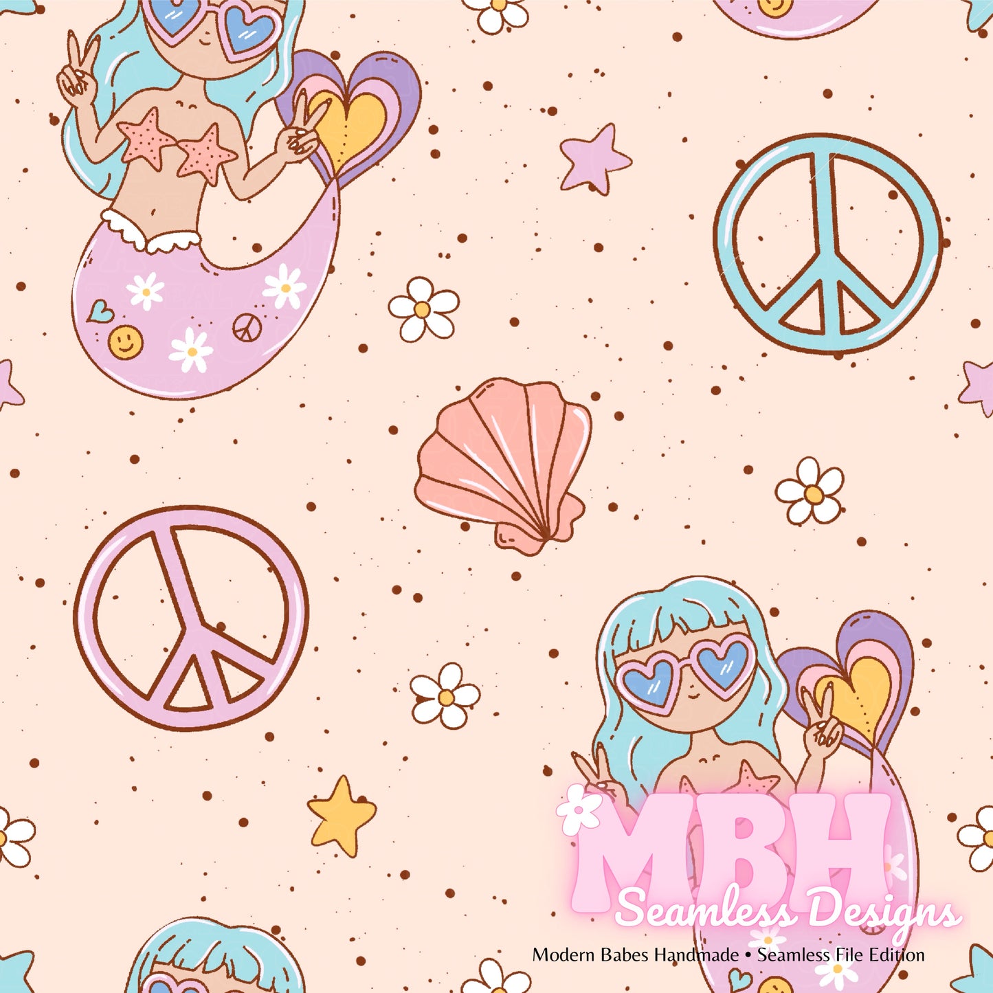 Groovy Mermaid Seamless Pattern MULTIPLE COLORWAYS