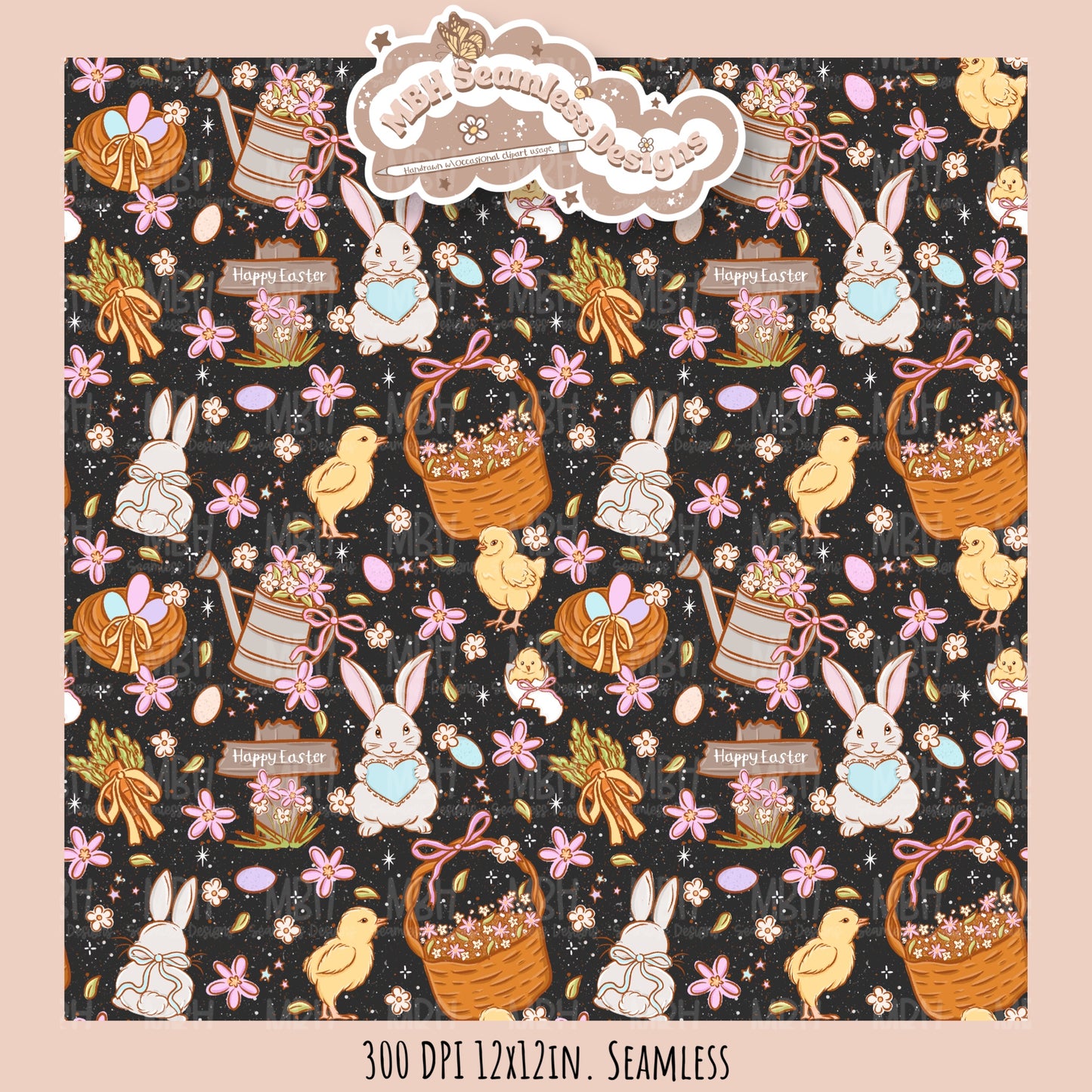 Whimsical Easter Seamless Pattern Multiple Colorway Options