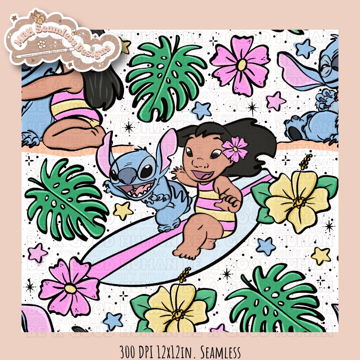 Lilo Stitch Summer Floral Seamless Pattern & PNG MULTIPLE COLORWAY OPTIONS