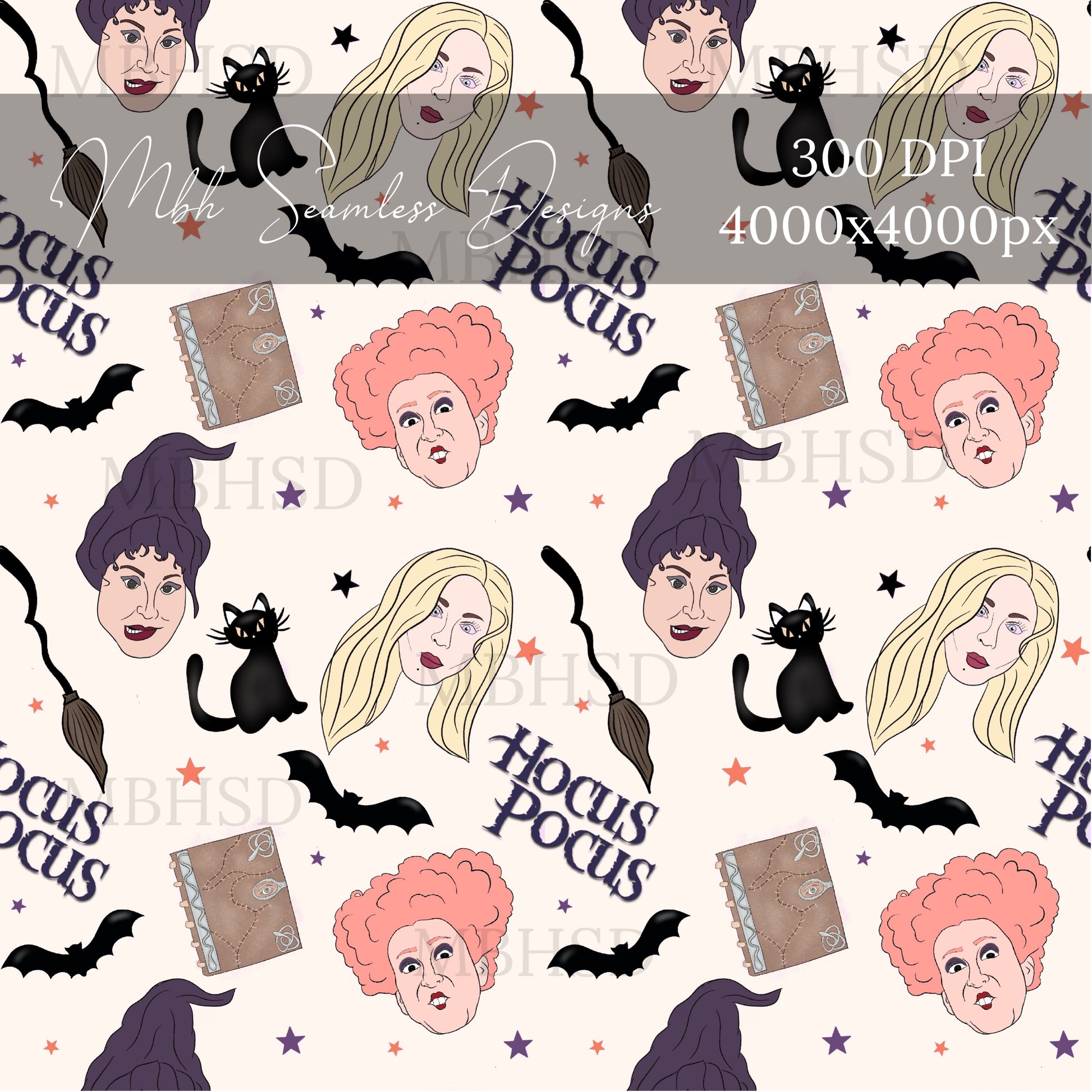 Hocus Pocus 2 Colors Seamless Pattern MBH Seamless Designs