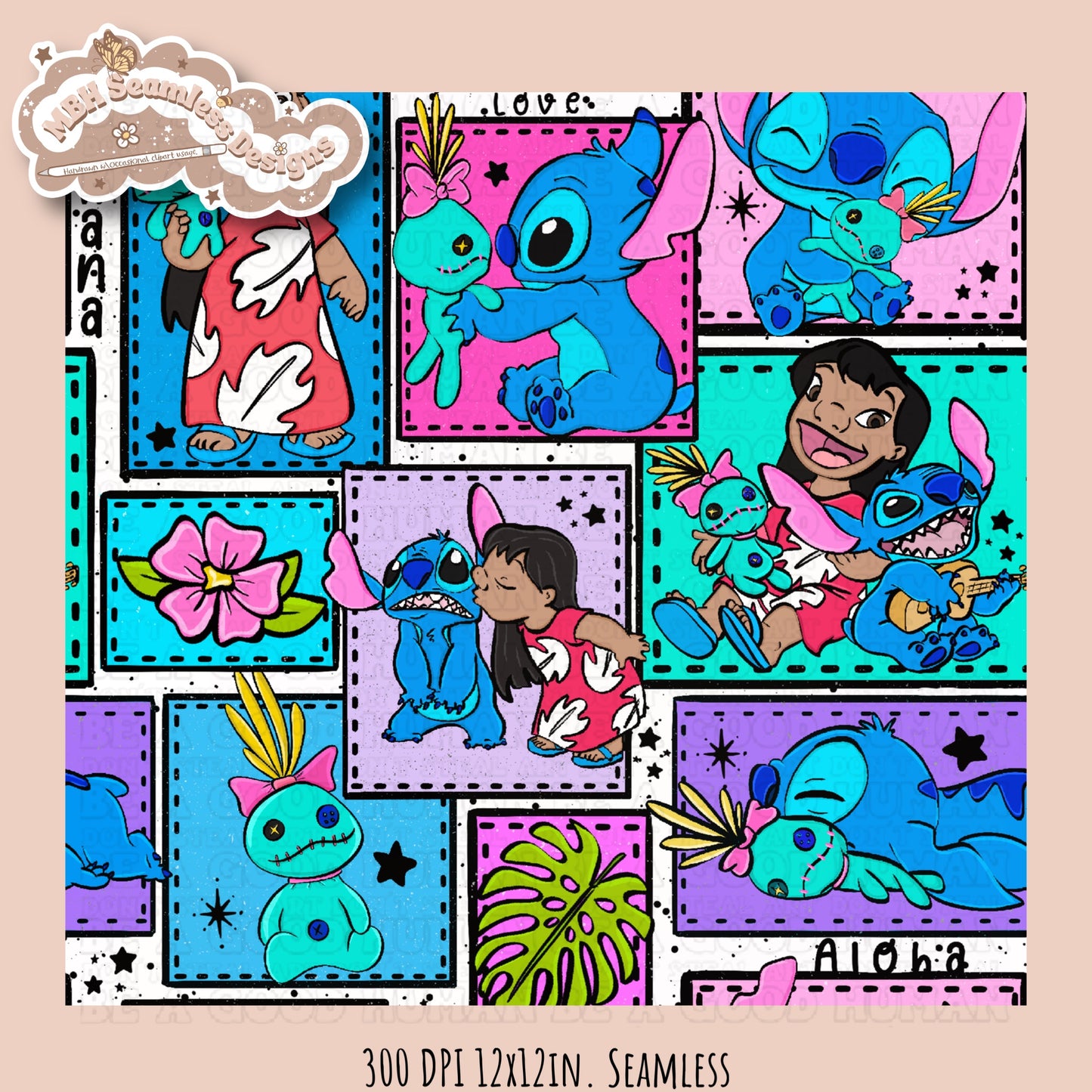 Lilo Stitch Scrump Patchwork Seamless Pattern Multiple Colorways