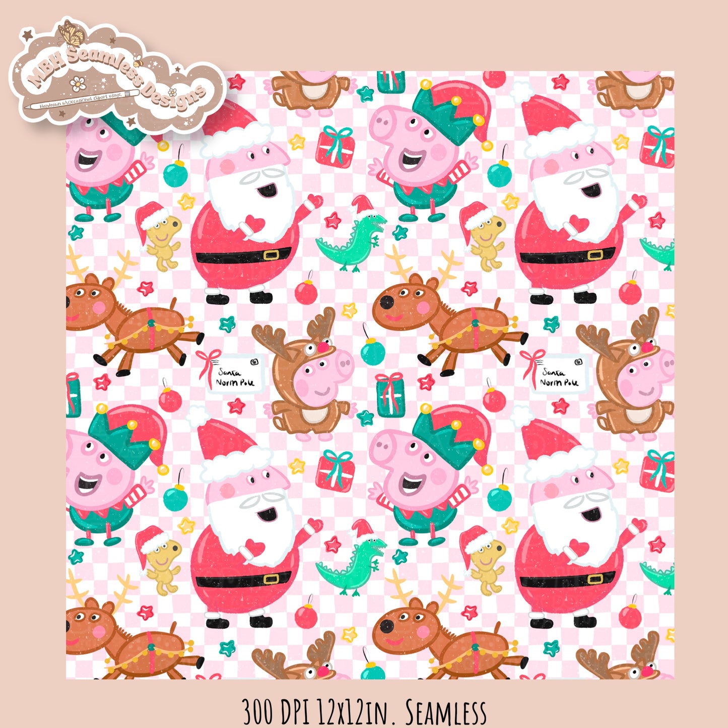 Peppa Christmas Seamless Pattern // PNG // Assorted Colorways