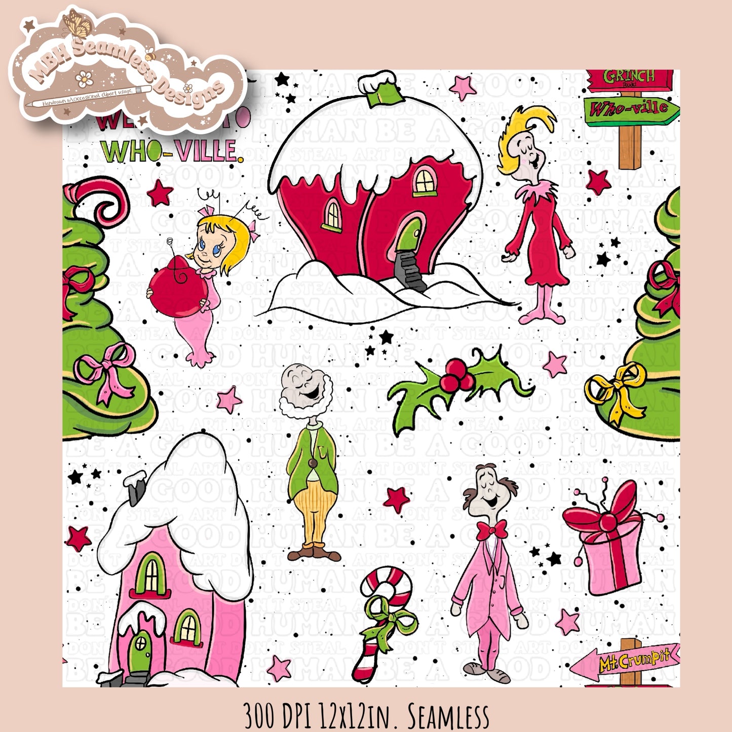 Girly Who-ville Seamless Pattern & PNG MULTIPLE COLORWAYS