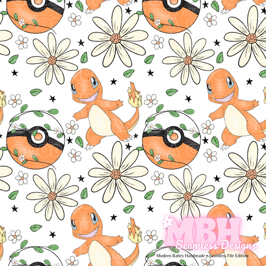 LIMITED Charmander Floral Seamless Pattern