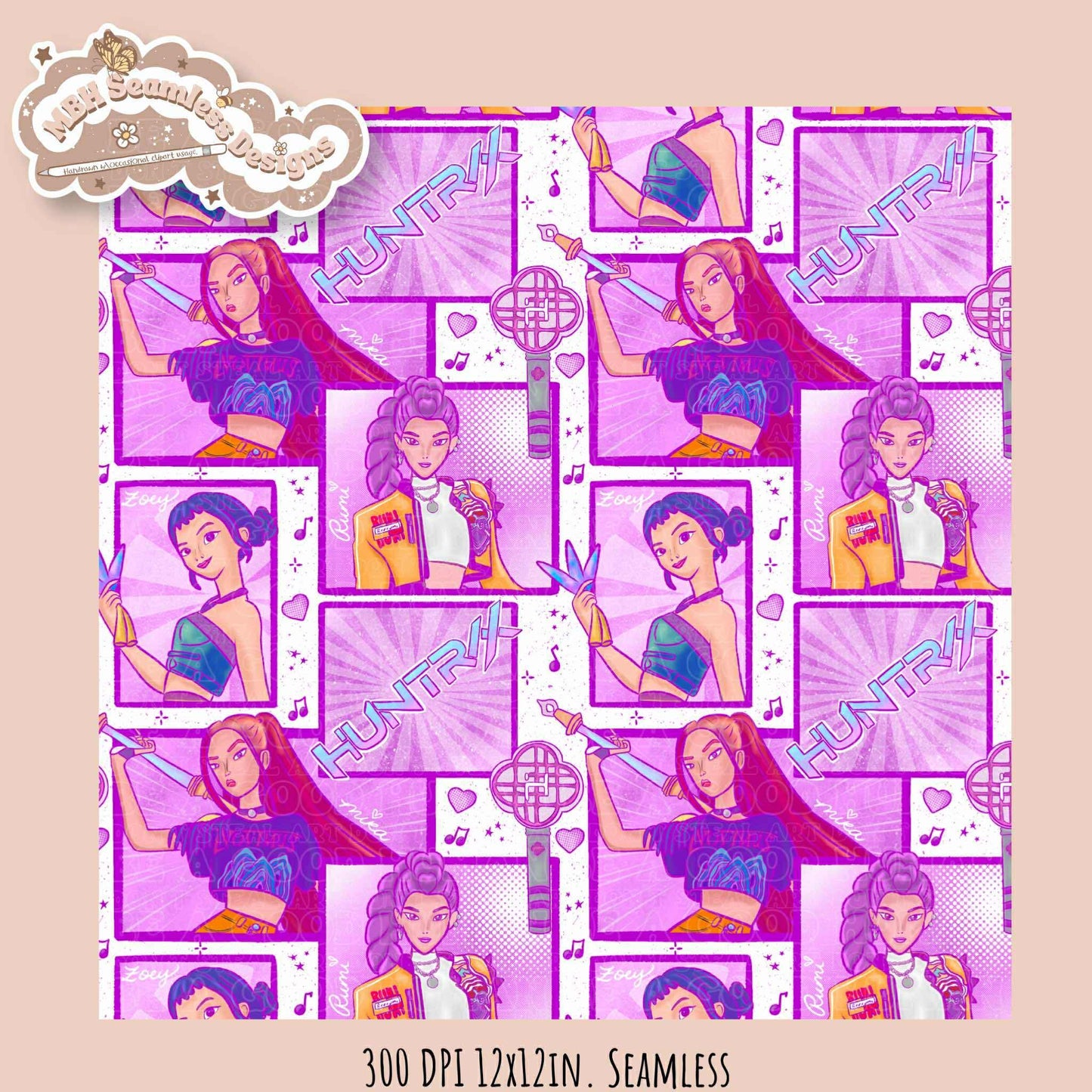 Comic Huntrx Seamless Pattern // PNG // Assorted Colorways