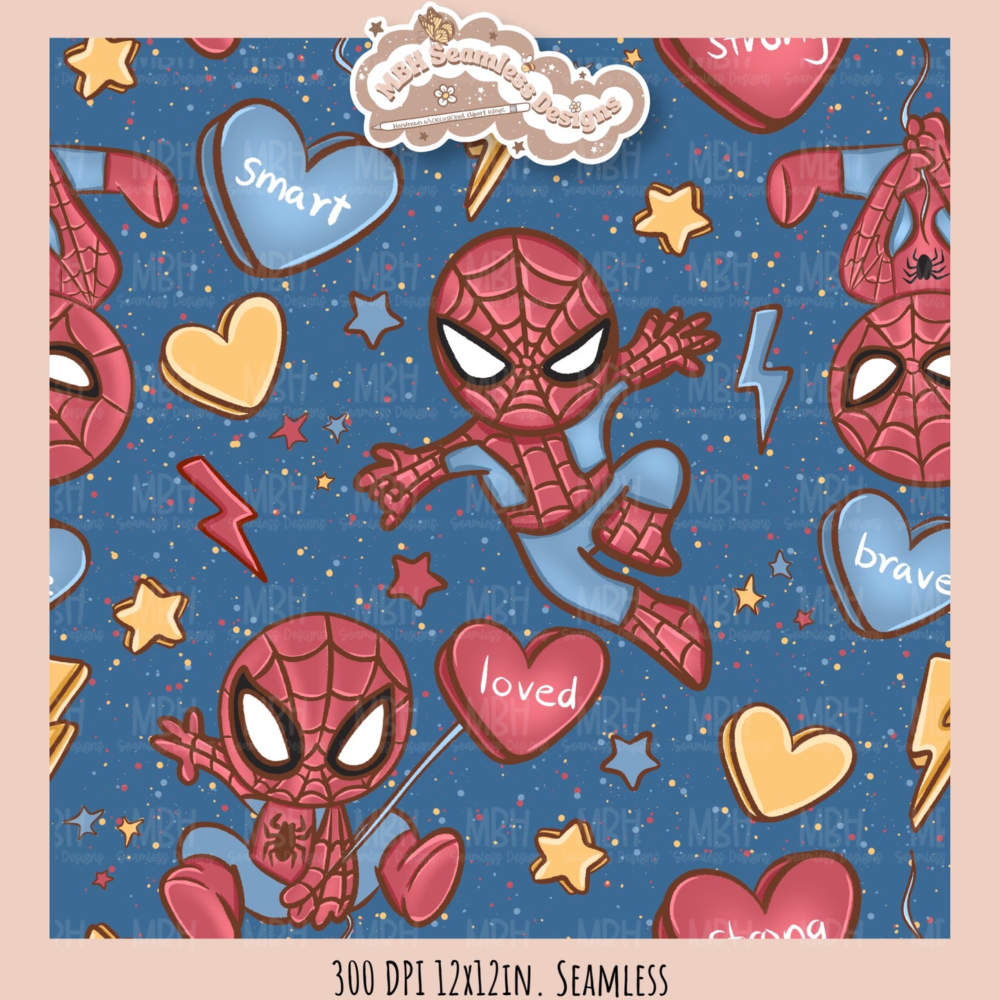 Spider Hero Valentine Seamless Pattern // PNG // Assorted Colorways