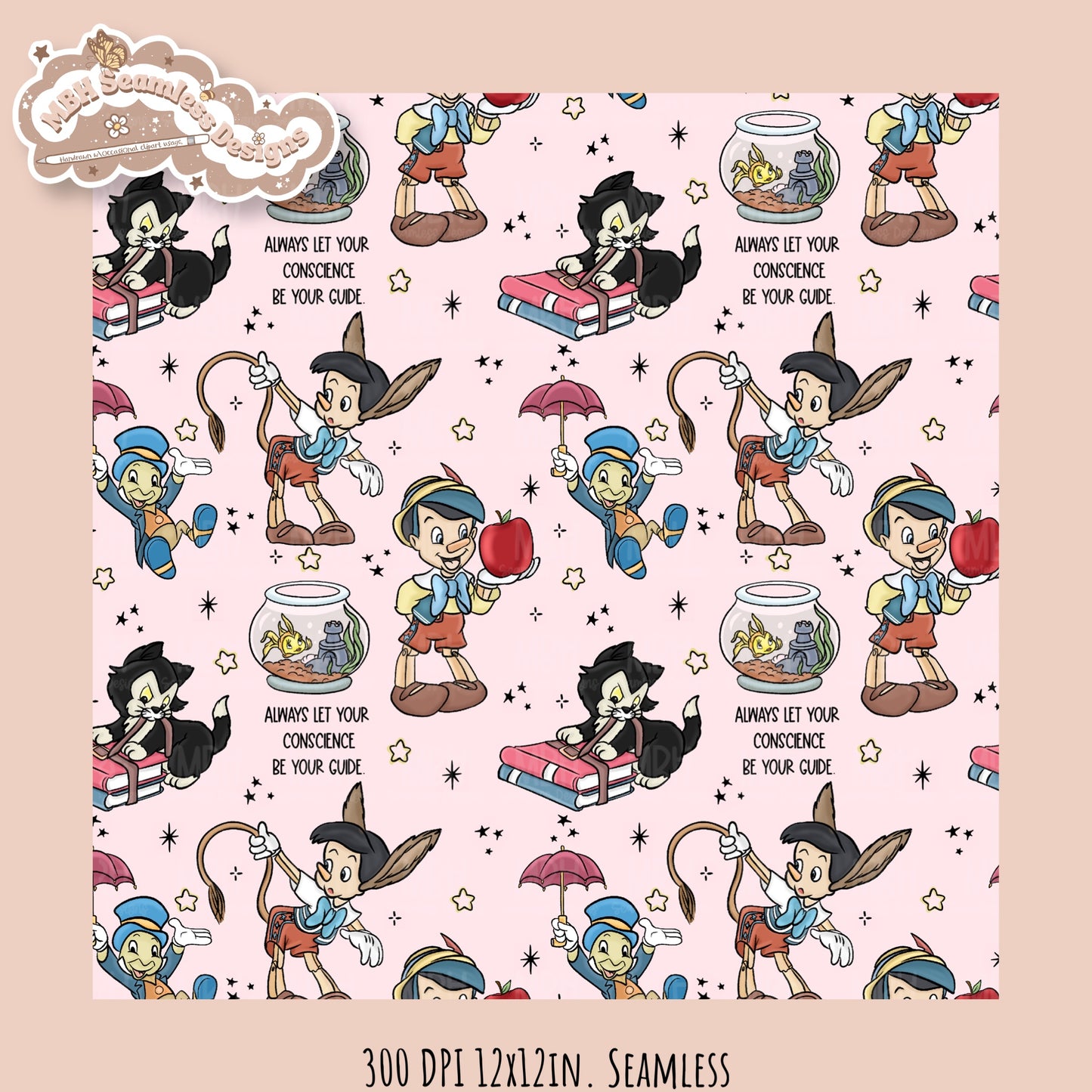 Starry Pinnochio Seamless Pattern // Assorted Colorways