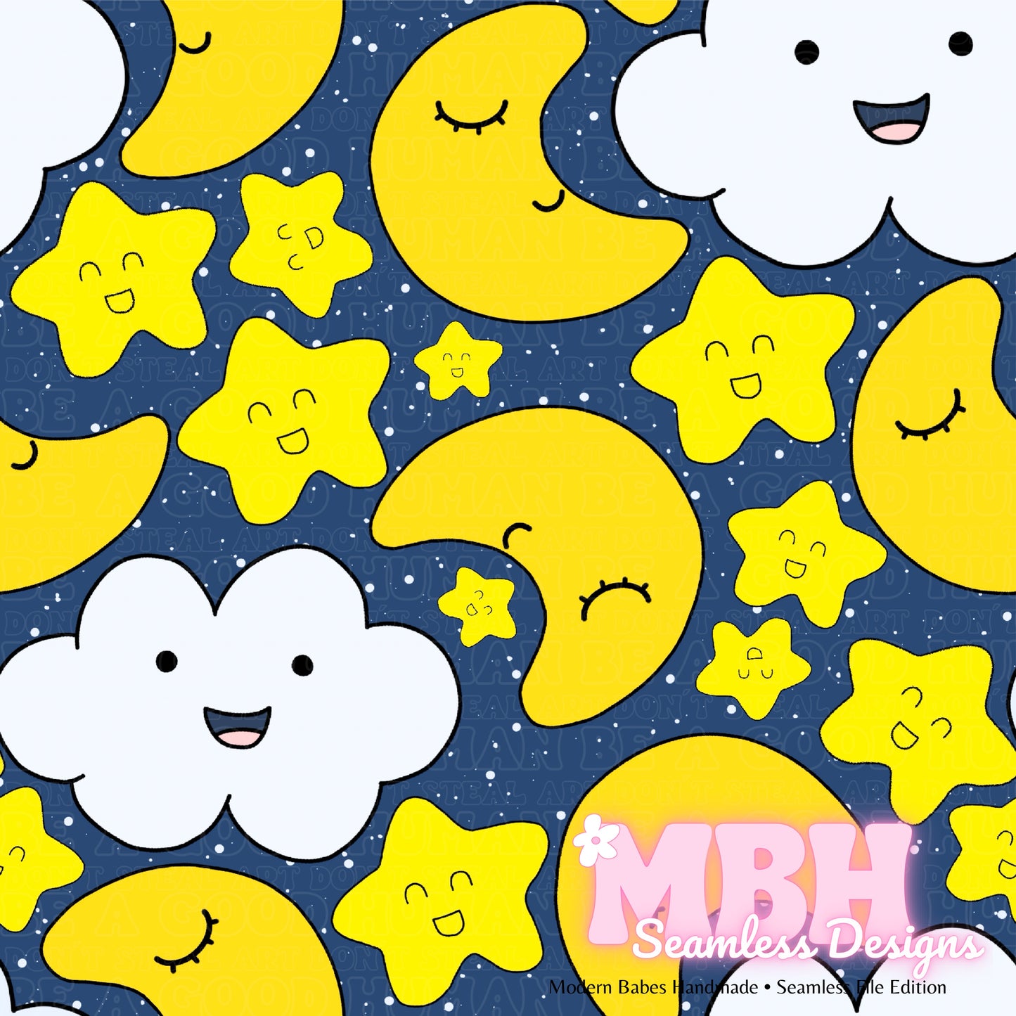 Kawaii Stars & Moons Multiple Colorways SEAMLESS PATTERN