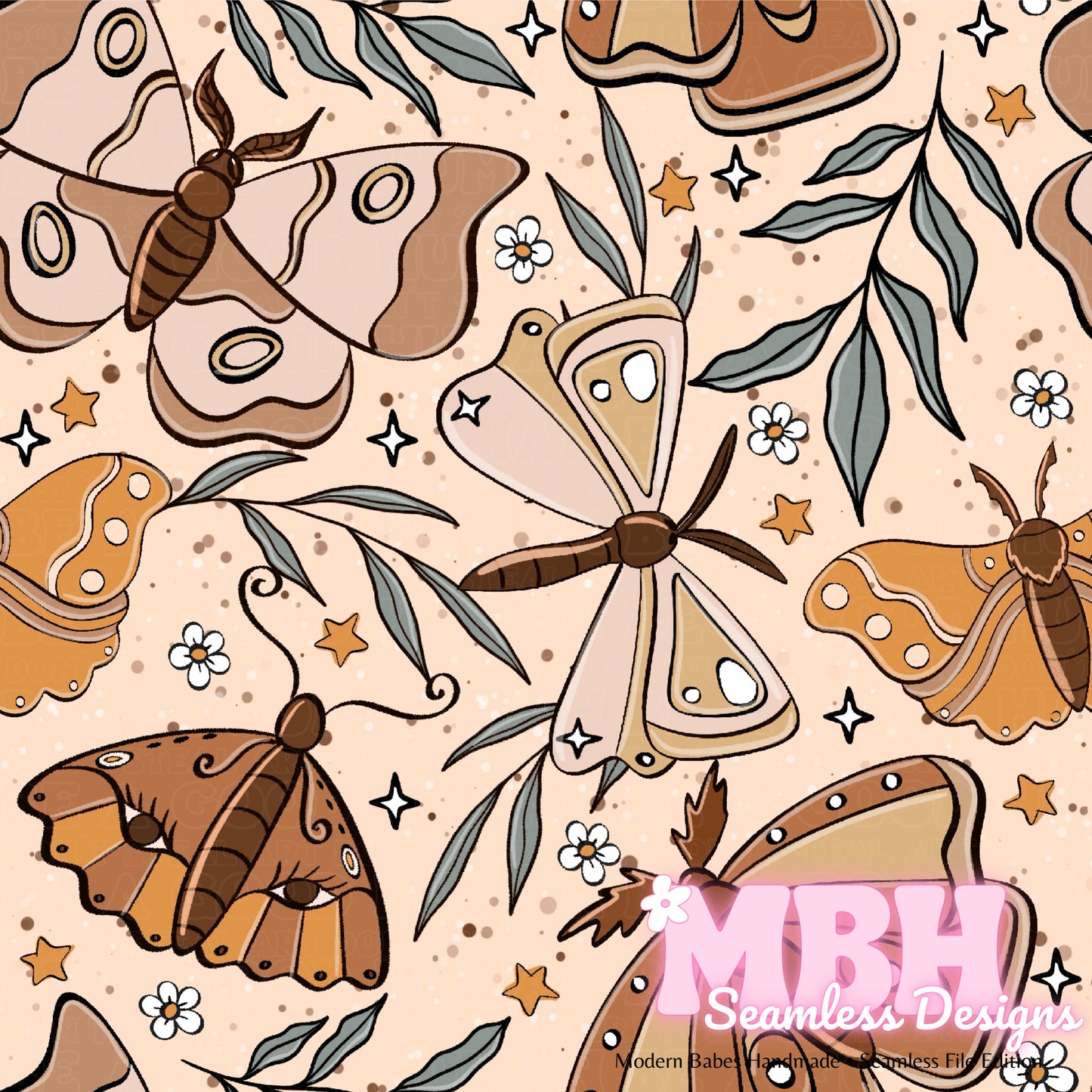 Bohemian Moths Seamless Pattern MULTIPLE COLORWAYS