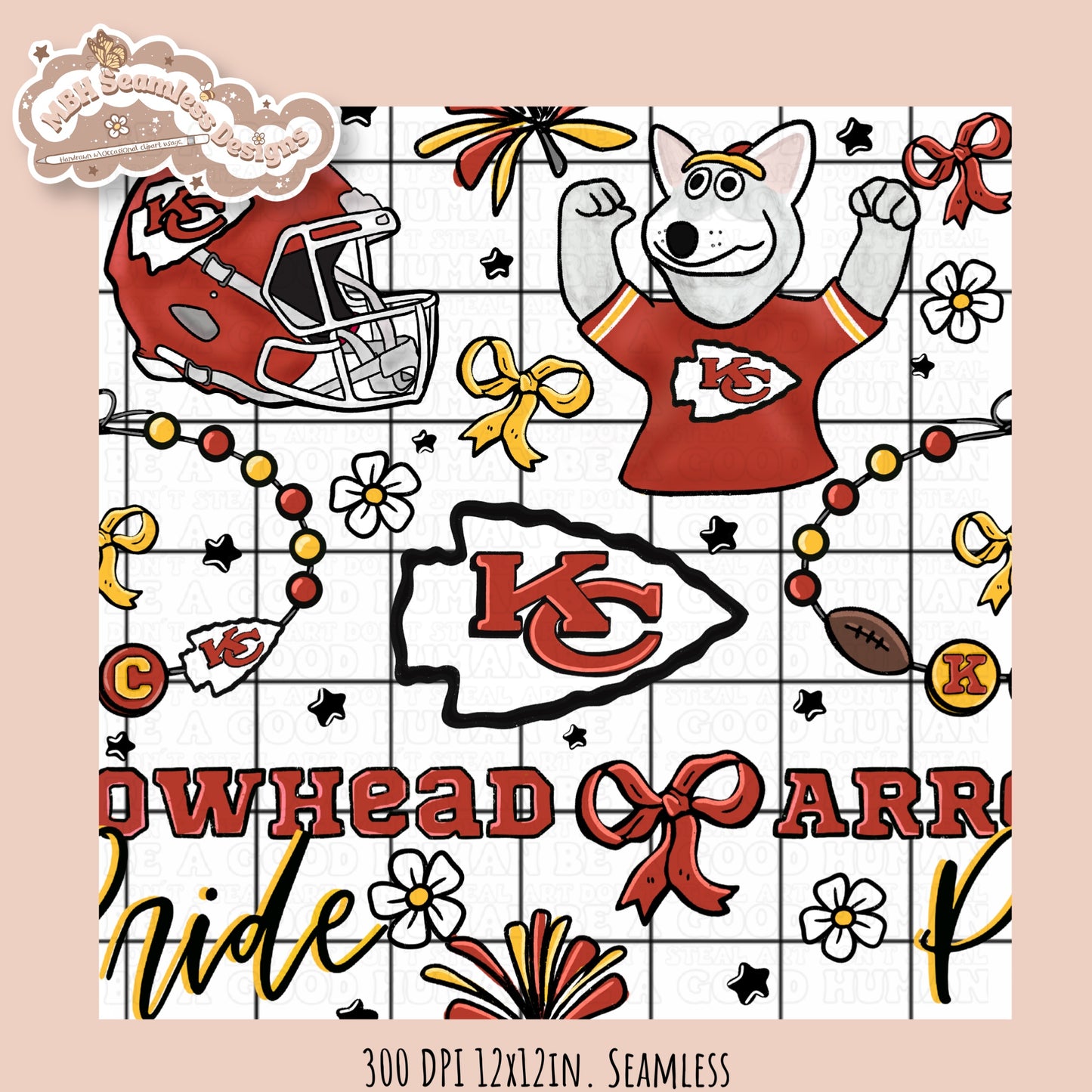 Chiefs x Daisies Football Seamless Pattern // Assorted Colorways