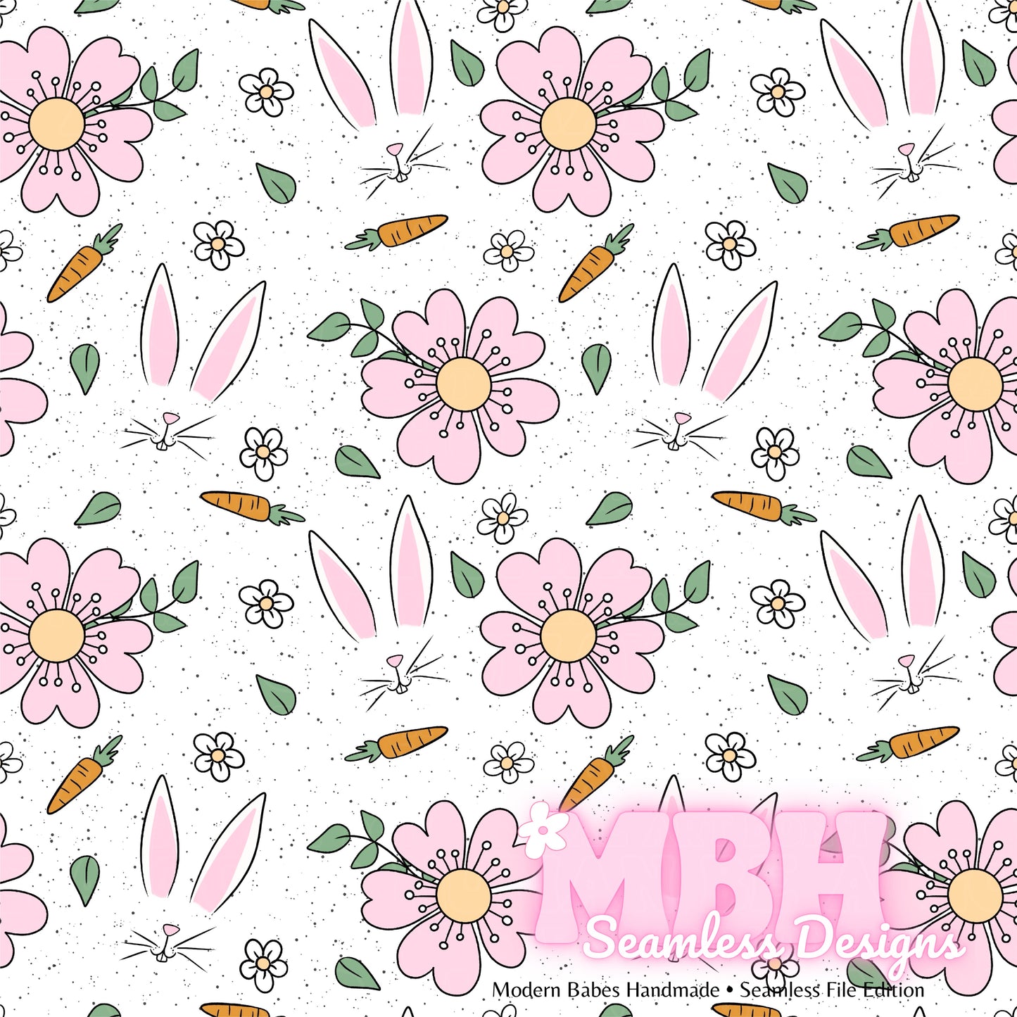 Bunny Face Floral Seamless Pattern Multiple Colorways