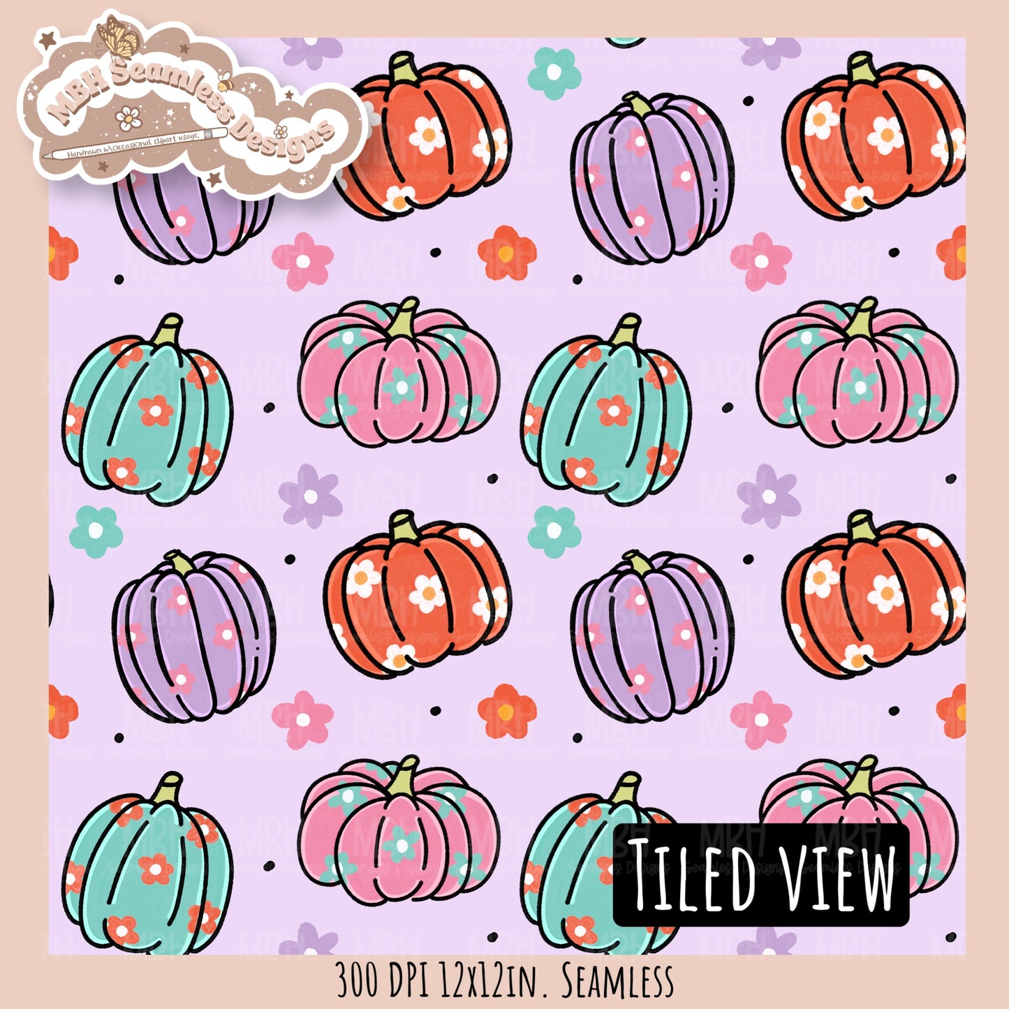 Daisy Pumpkins Seamless Pattern // Assorted Colorway Options