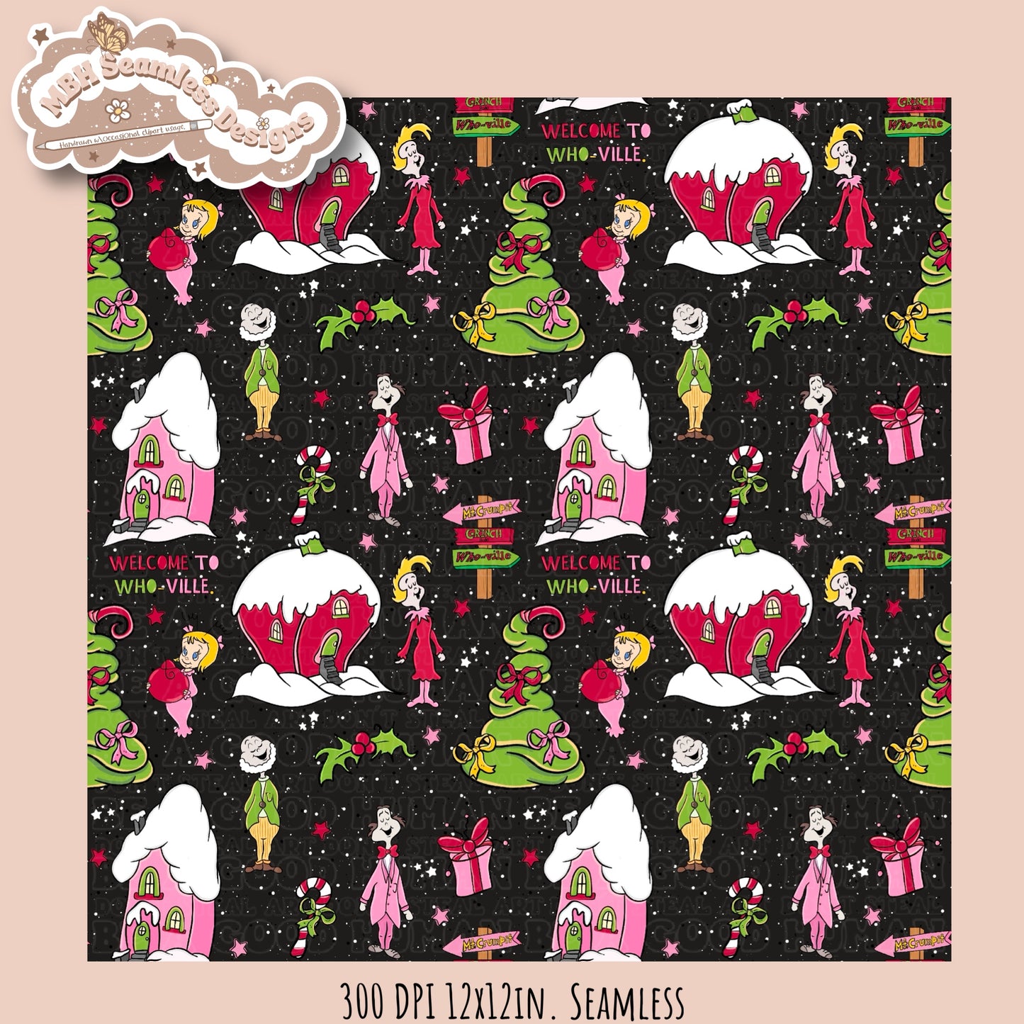 Girly Who-ville Seamless Pattern & PNG MULTIPLE COLORWAYS