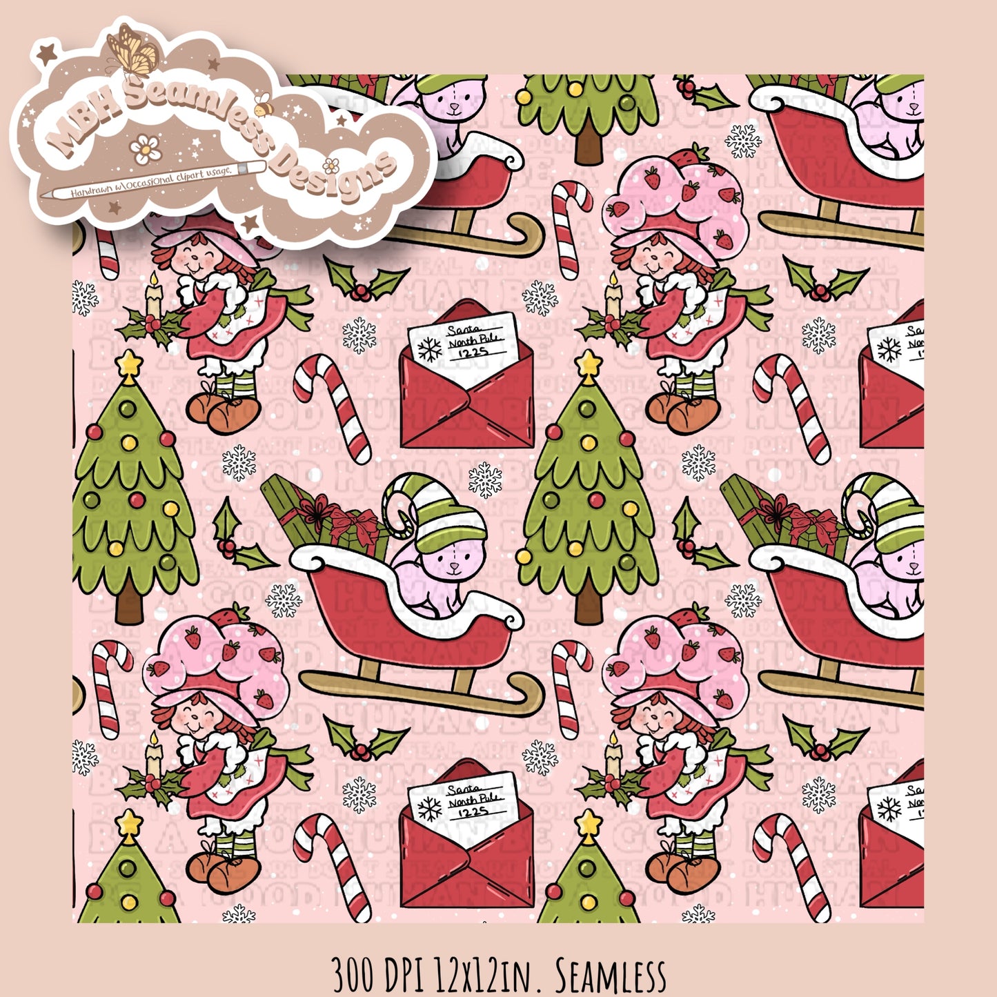 Christmas Strawberry Shortcake Seamless & PNG MULTIPLE COLORWAYS