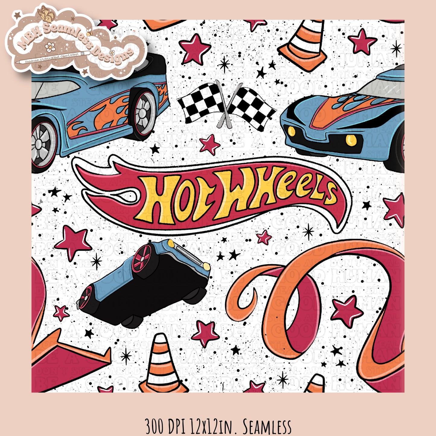 Hot Wheels Seamless Pattern Multiple Colorways