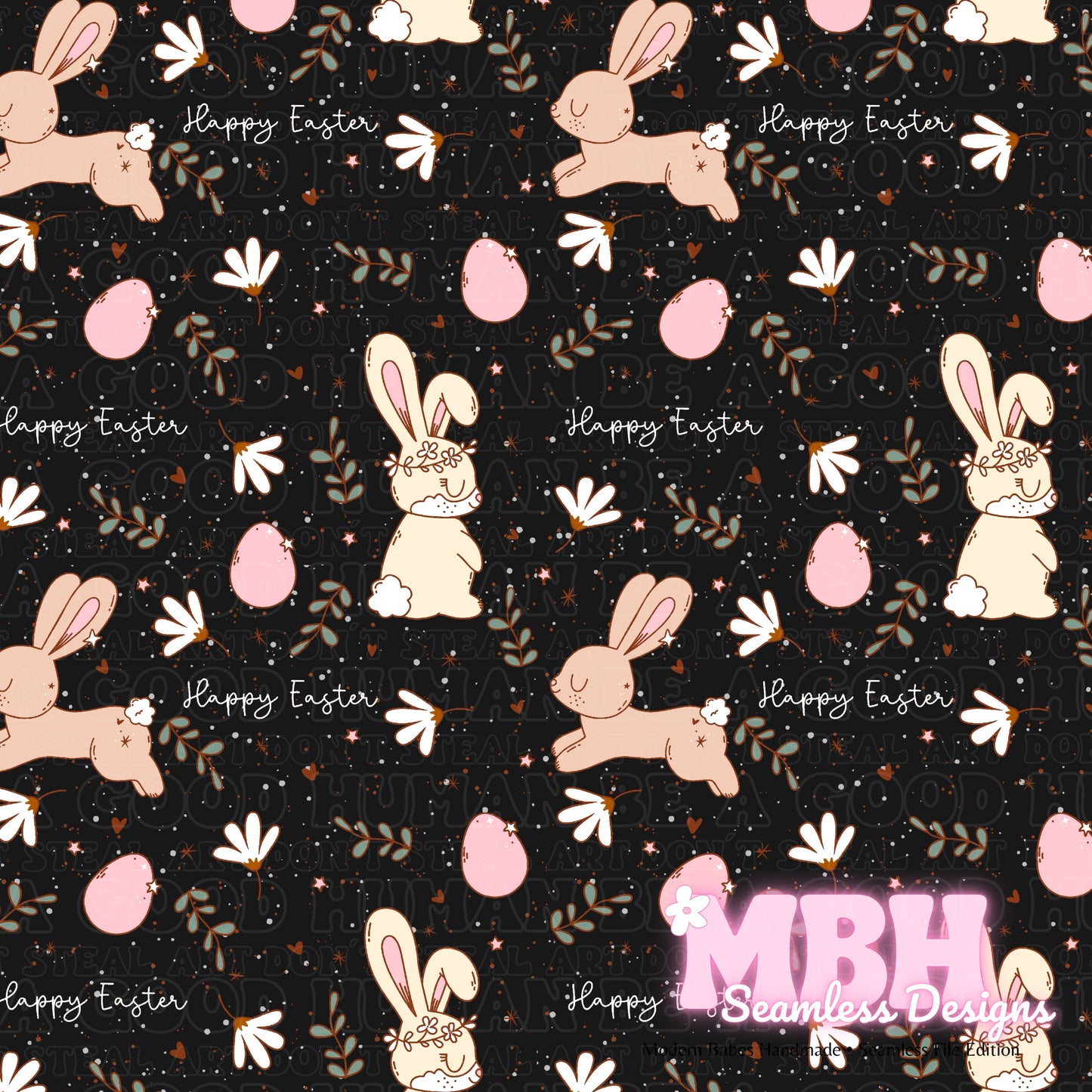 Boho Easter Bunnies Spex Assorted Colorways Seamless Pattern