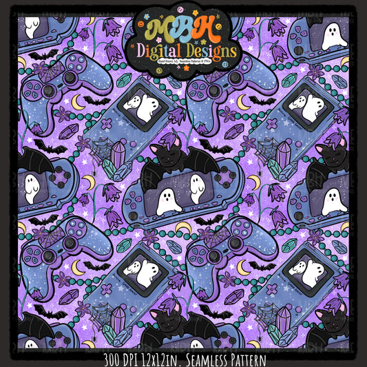 Spooky Gamer Seamless Pattern// PNG// MULTIPLE COLORWAYS