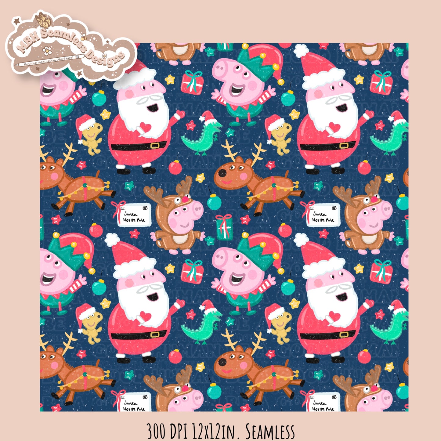Peppa Christmas Seamless Pattern // PNG // Assorted Colorways