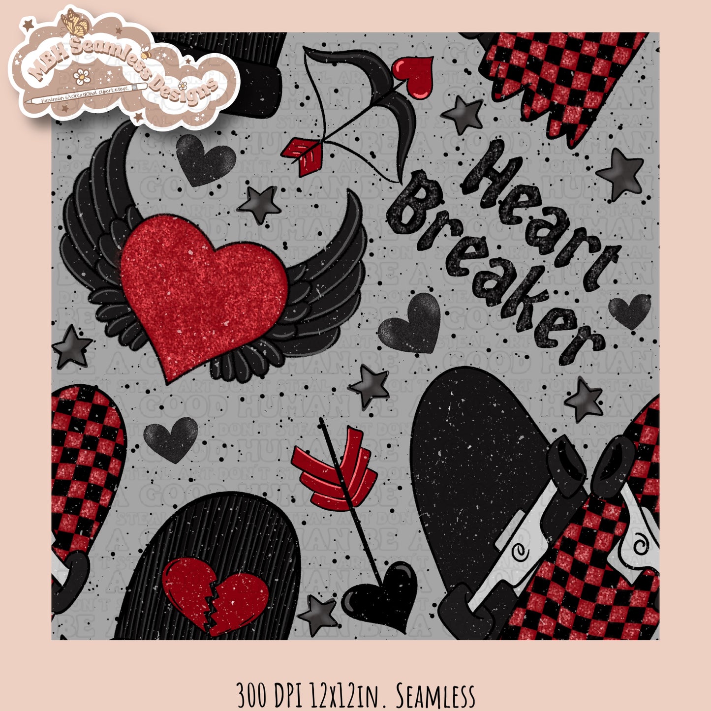 Heart Breaker Skater Boy Seamless Pattern MULTIPLE COLORWAYS