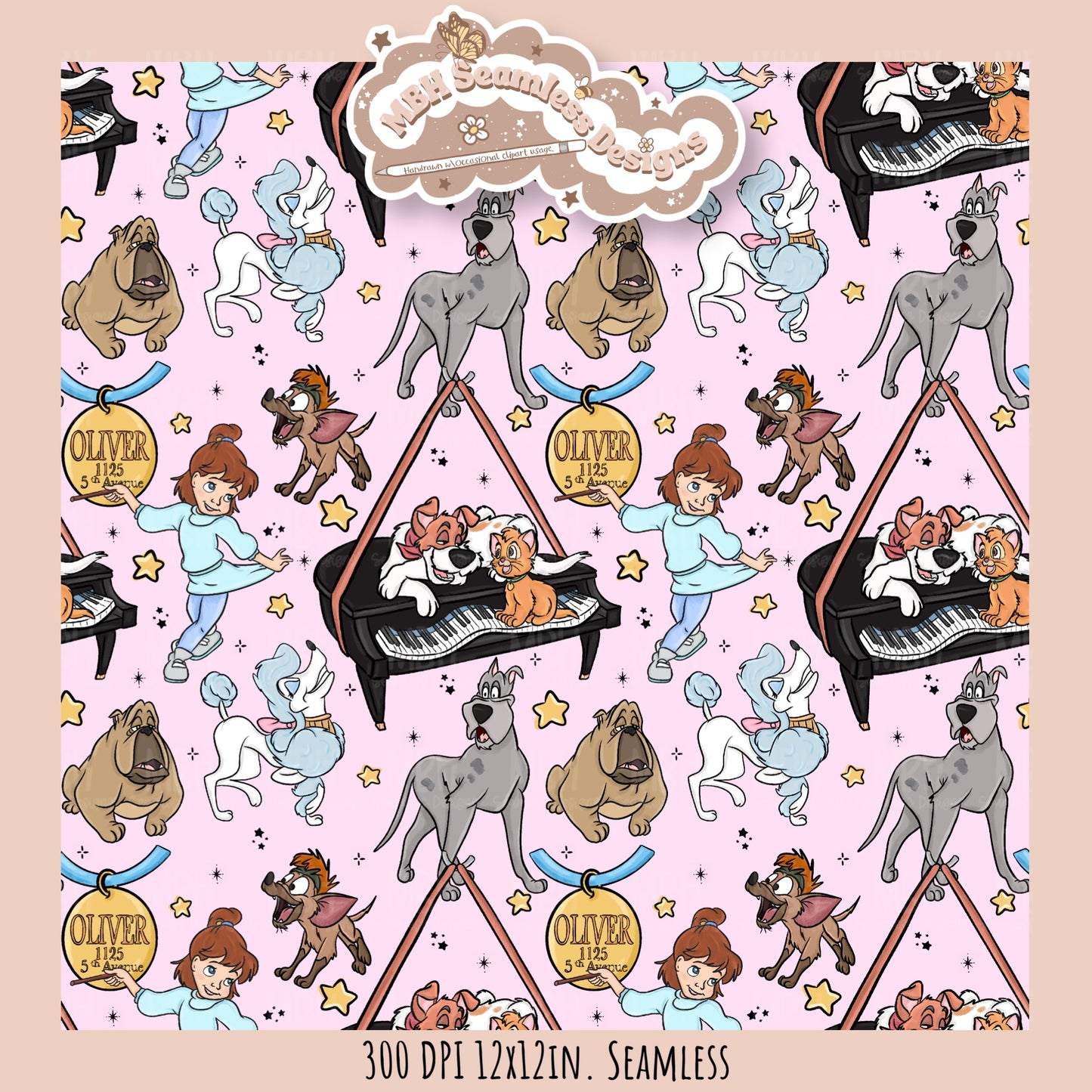 Starry Oliver and Friends Seamless Pattern // PNG //Multiple Colorway Options