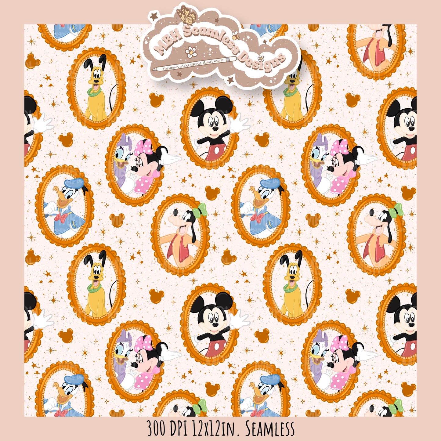 Framed Mouse and Friends Seamless Pattern • PNG • Assorted Colorway Options