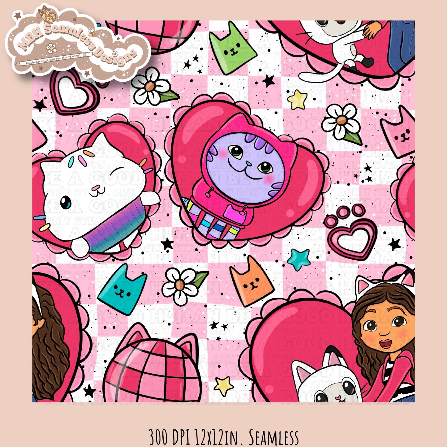 Gabby Valentine Hearts Seamless Pattern & PNG  MULTIPLE COLORWAY/BACKGROUND OPTIONS