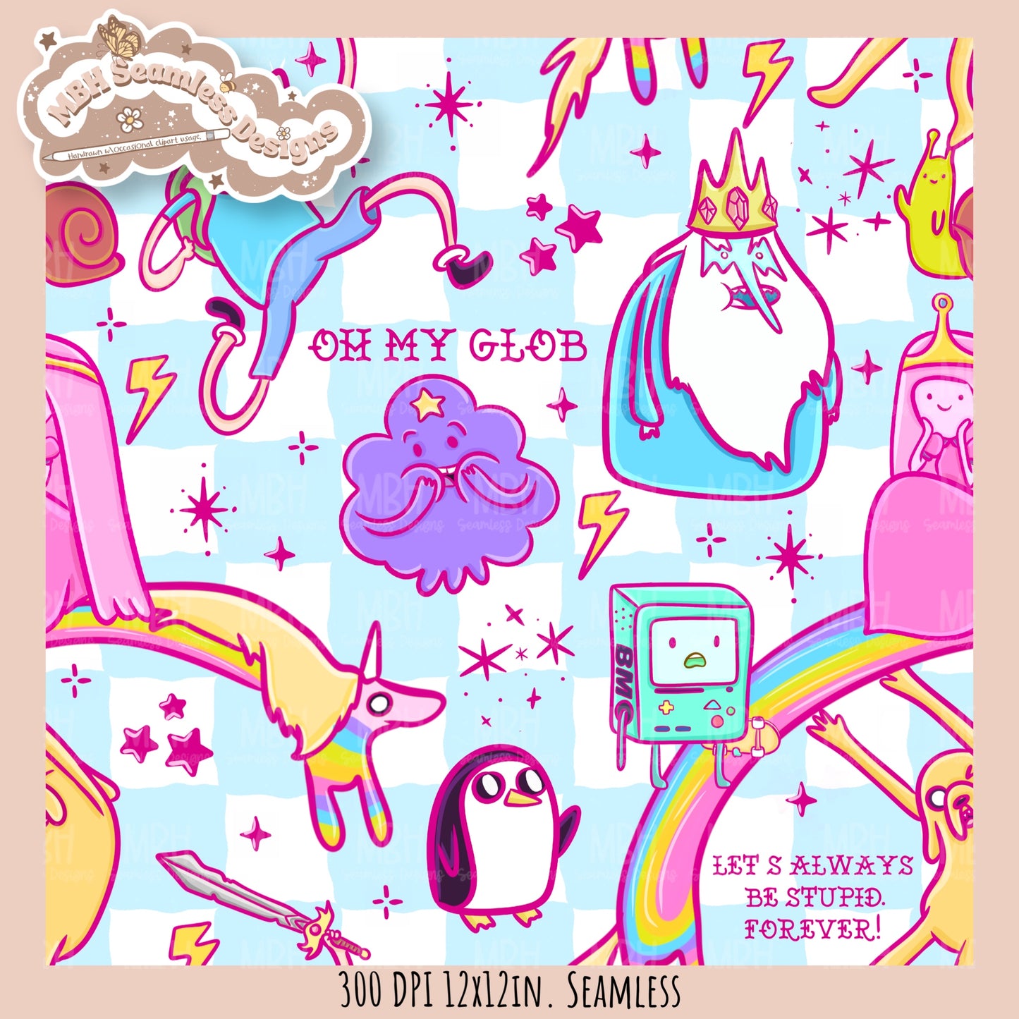 Pink Adventure Time Seamless Pattern // PNG // Assorted Colorway Options