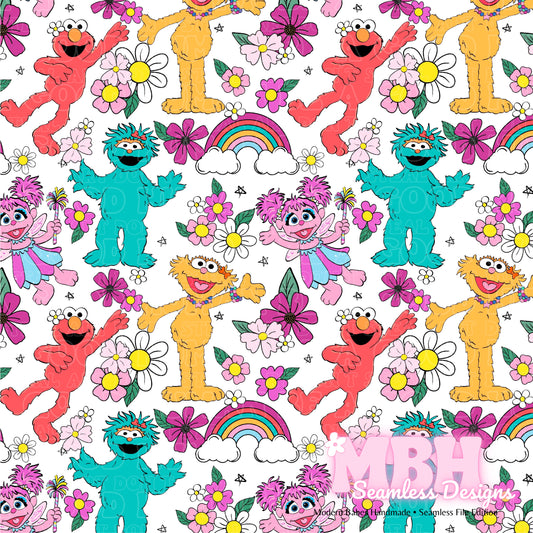 Sesame Street Floral ASSORTED COLORWAYS Seamless Pattern