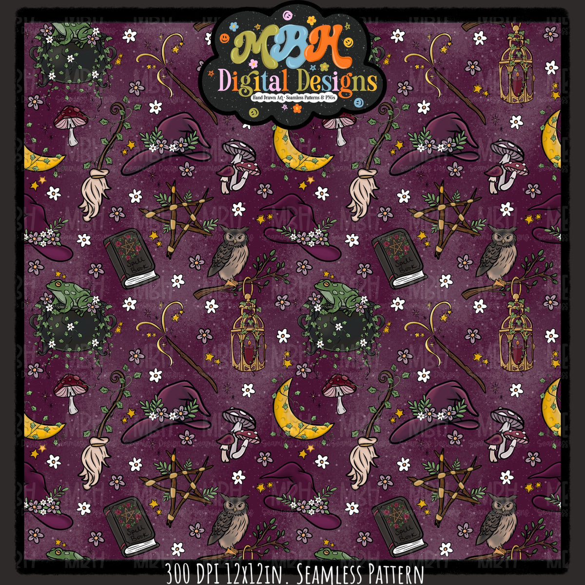 Forest Witch Seamless Pattern// PNG// MULTIPLE COLORWAYS