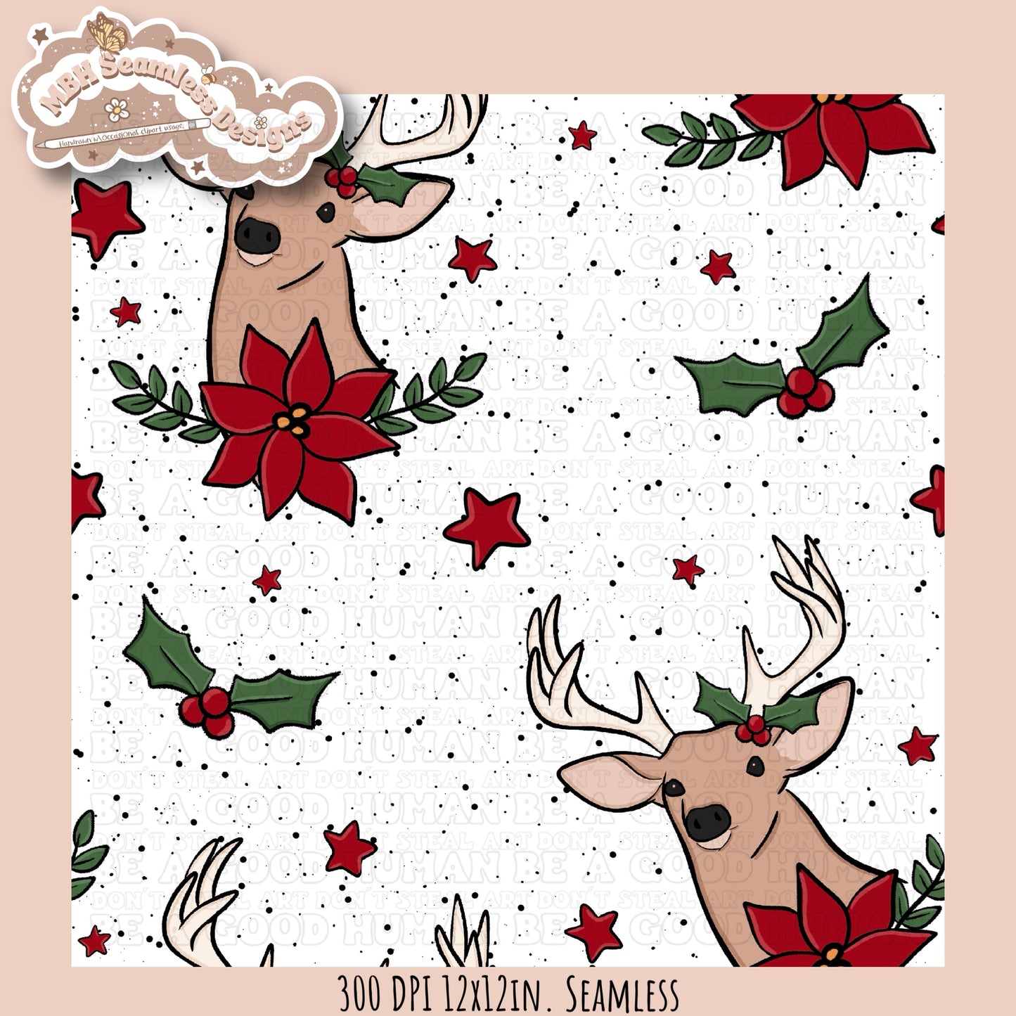 Deer Floral Seamless Pattern MULTIPLE COLORWAY OPTIONS