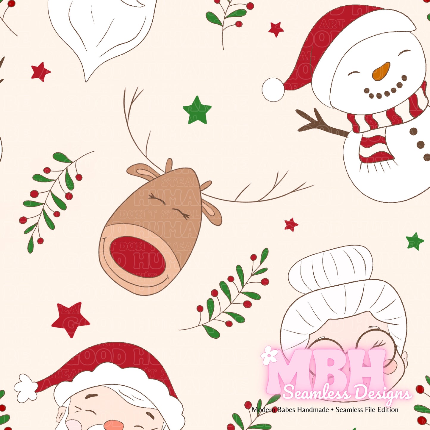 Vintage Mr. Mrs. Claus Seamless Pattern