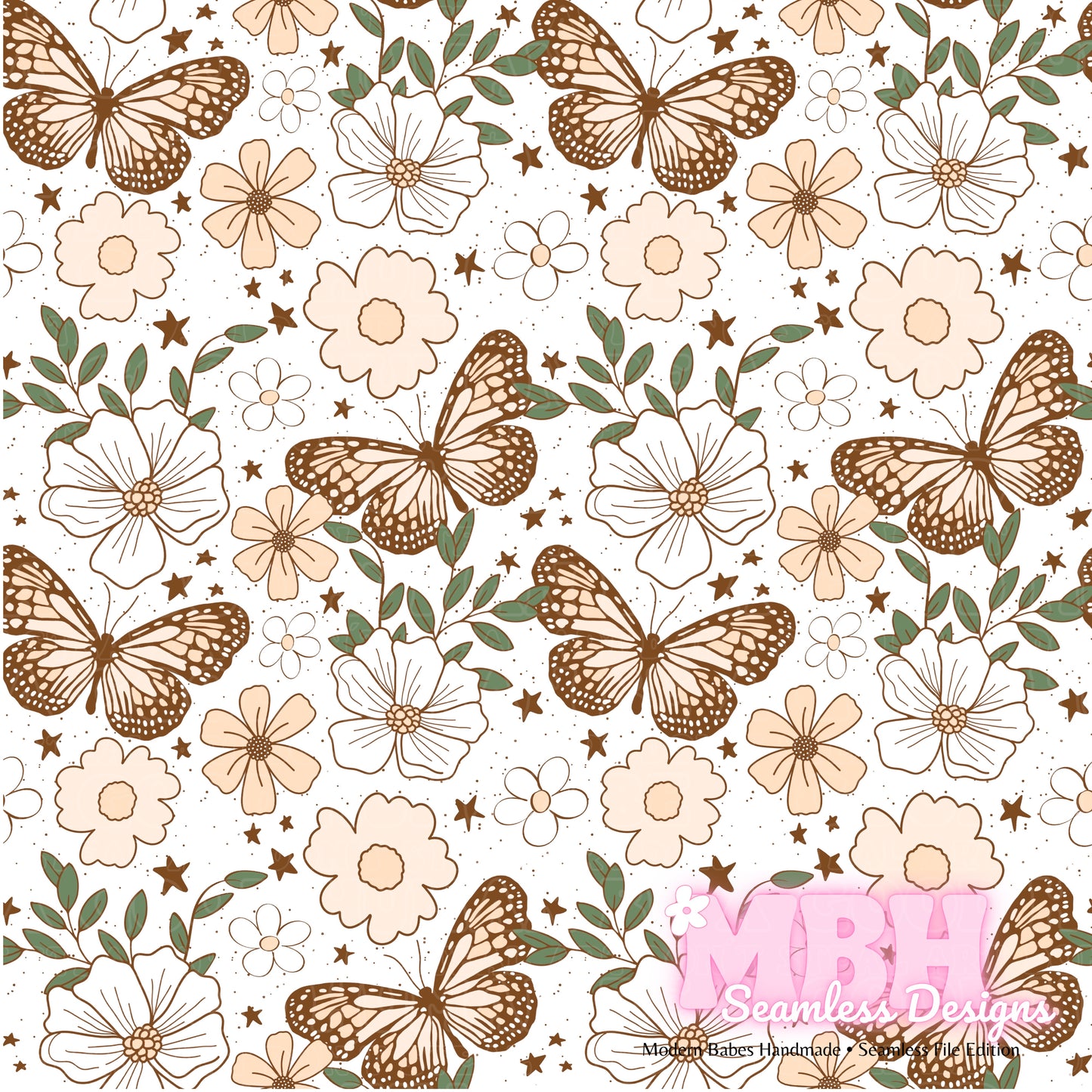 Neutral Butterfly Floral Starry Spex ASSORTED COLORWAYS Seamless Pattern