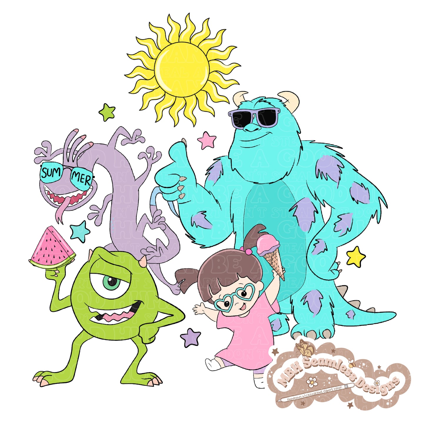 Summer Monsters Inc. Seamless Pattern & PNG • MULTIPLE COLORWAYS