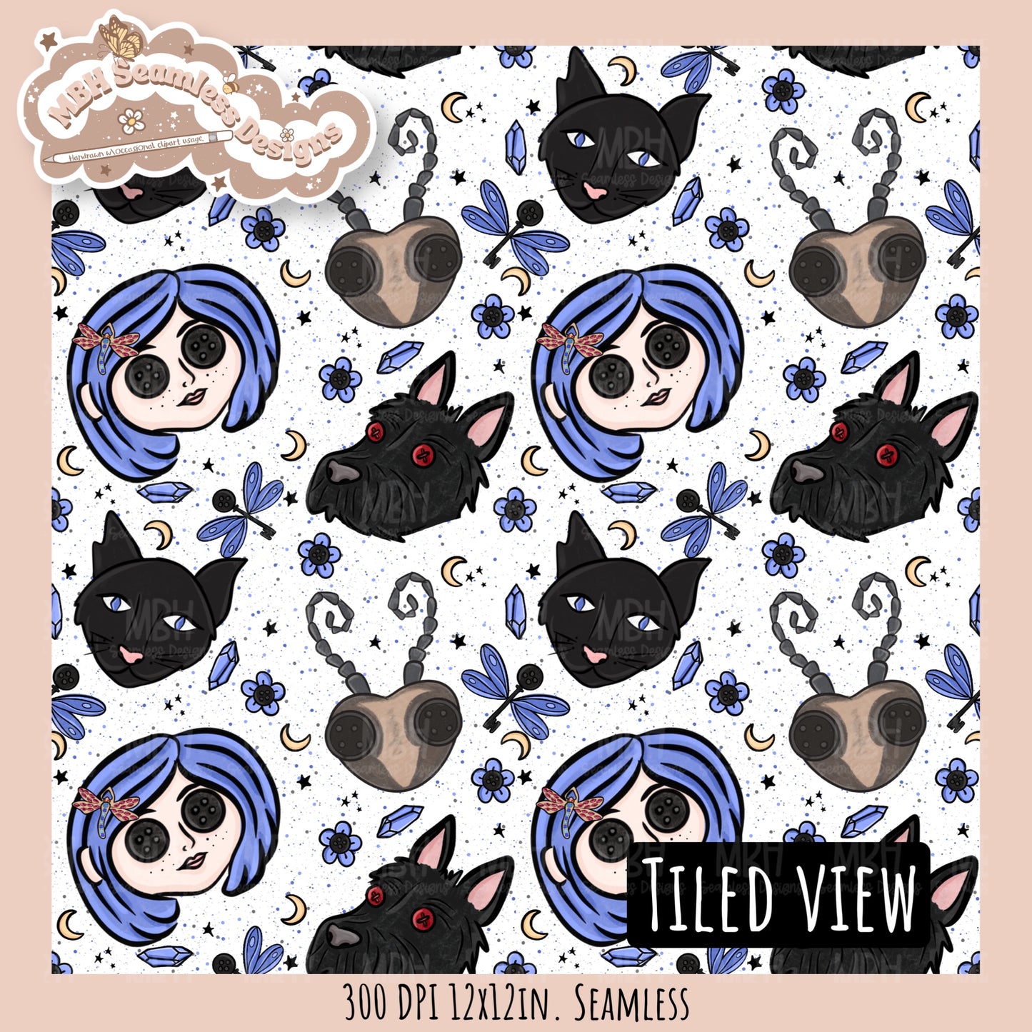 Button Eyes Seamless Pattern // PNG // Multiple Colorway Options