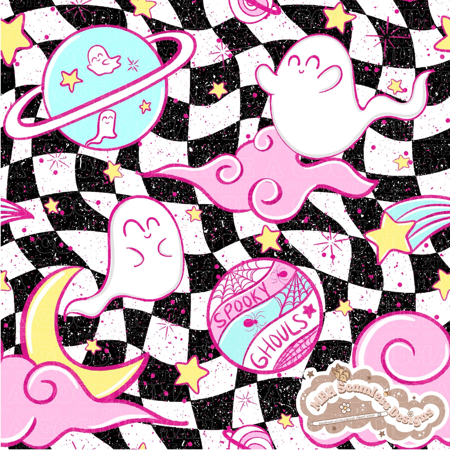 Spooky Space Ghouls Seamless Pattern MULTIPLE COLORWAYS