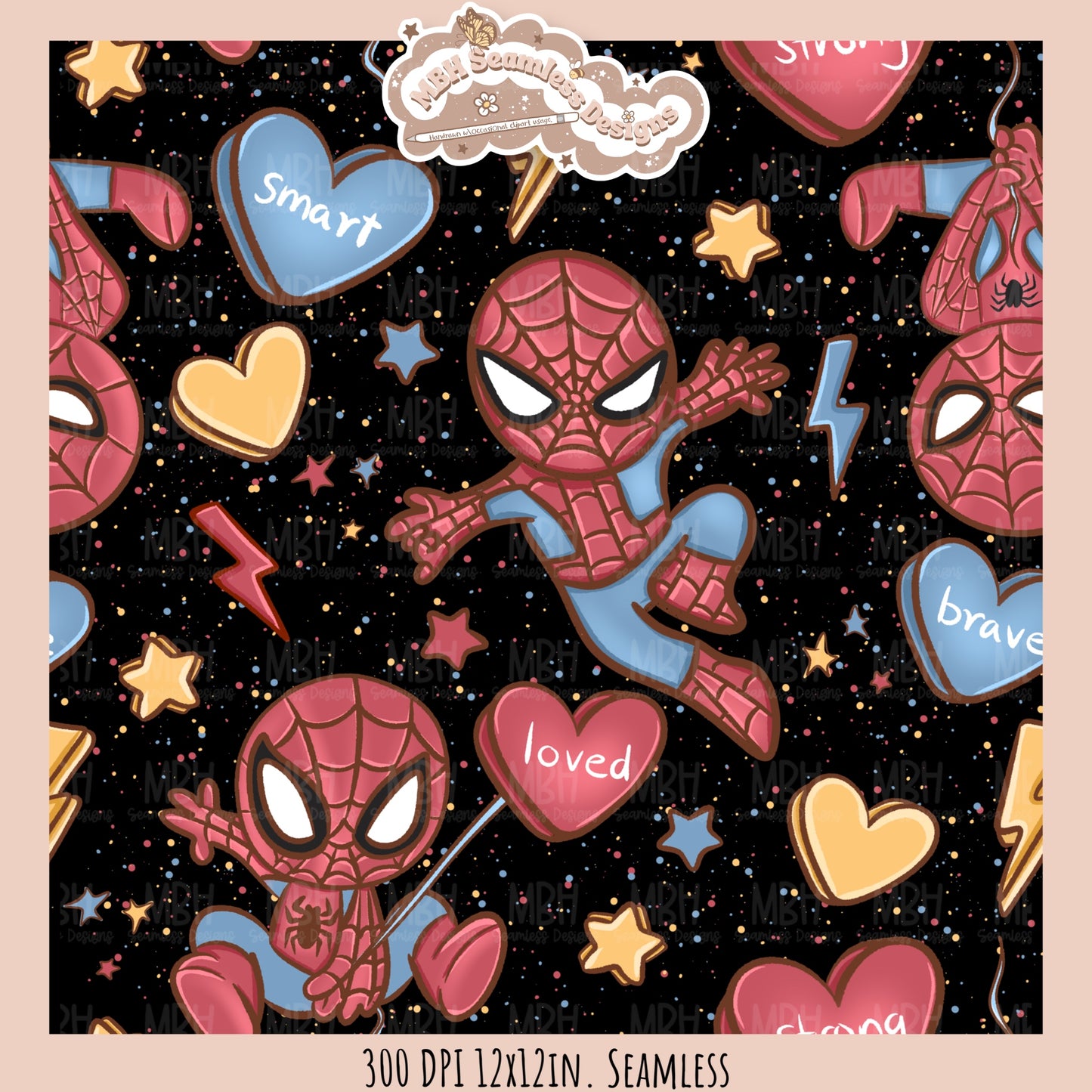 Spider Hero Valentine Seamless Pattern // PNG // Assorted Colorways
