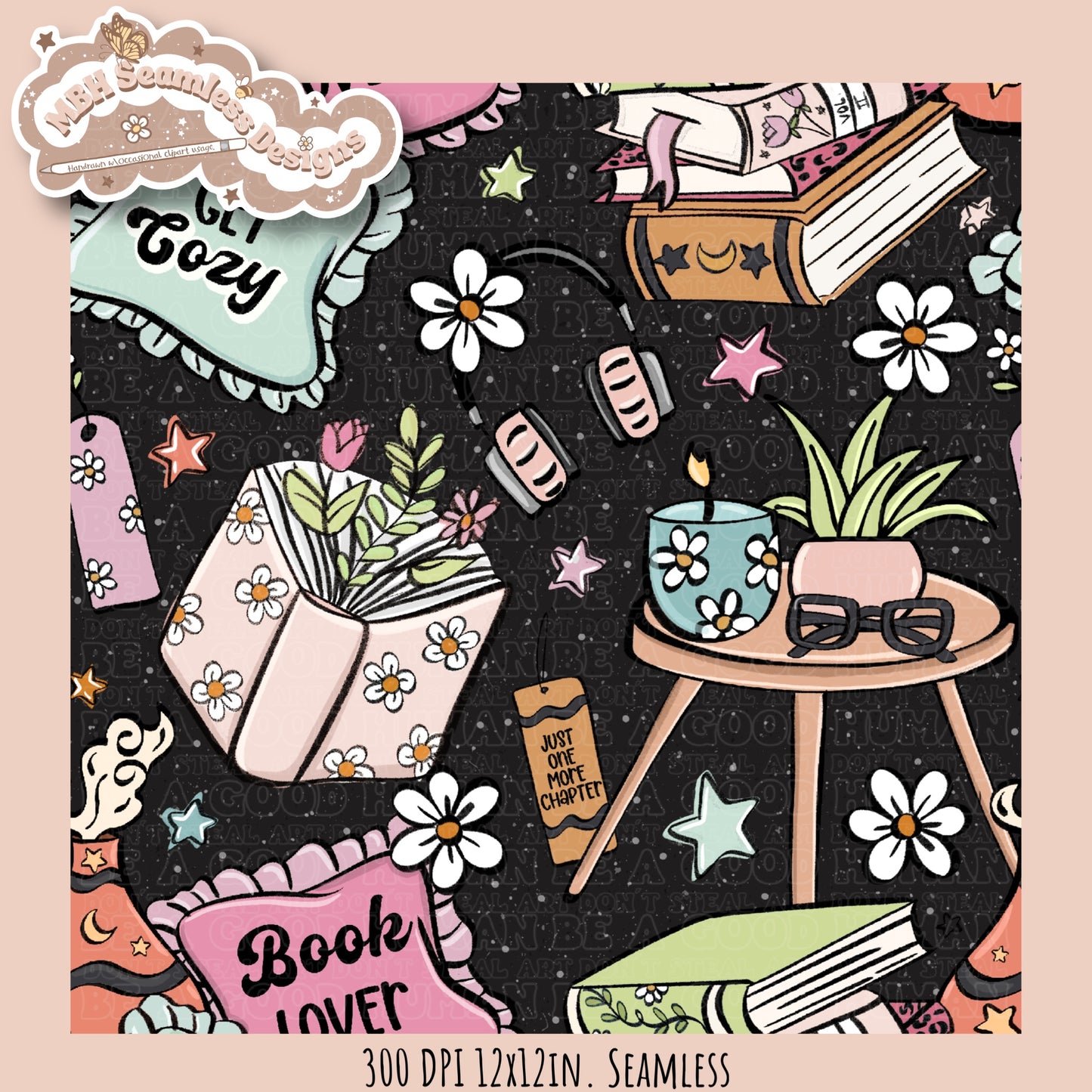 Cozy Spring Books Seamless Pattern & PNG•MULTIPLE COLORWAYS