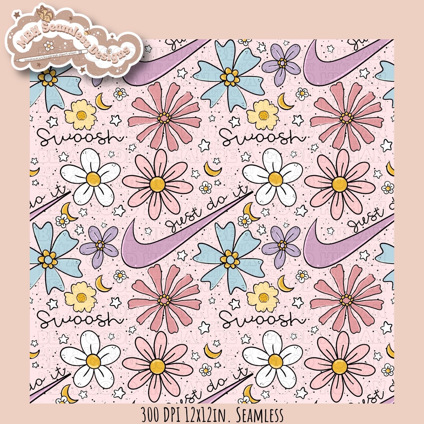 Floral Swoosh Seamless Pattern & PNG MULTIPLE COLORWAYS