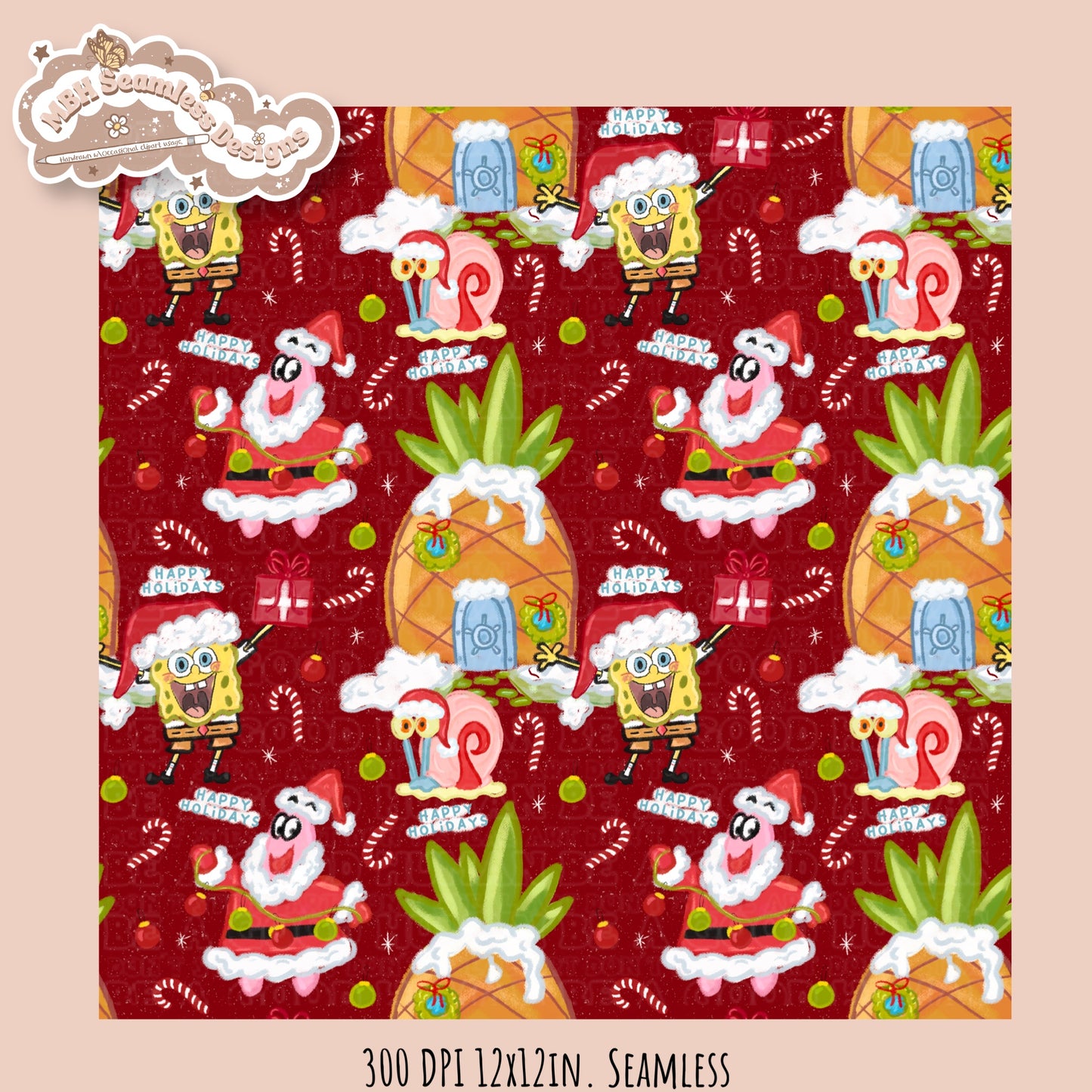 Holiday SpongeBob Seamless Pattern // Assorted Colorways