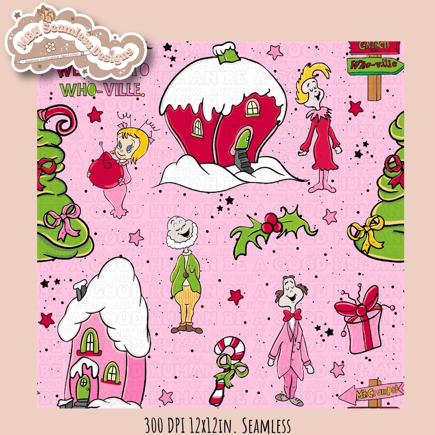 Girly Who-ville Seamless Pattern & PNG MULTIPLE COLORWAYS